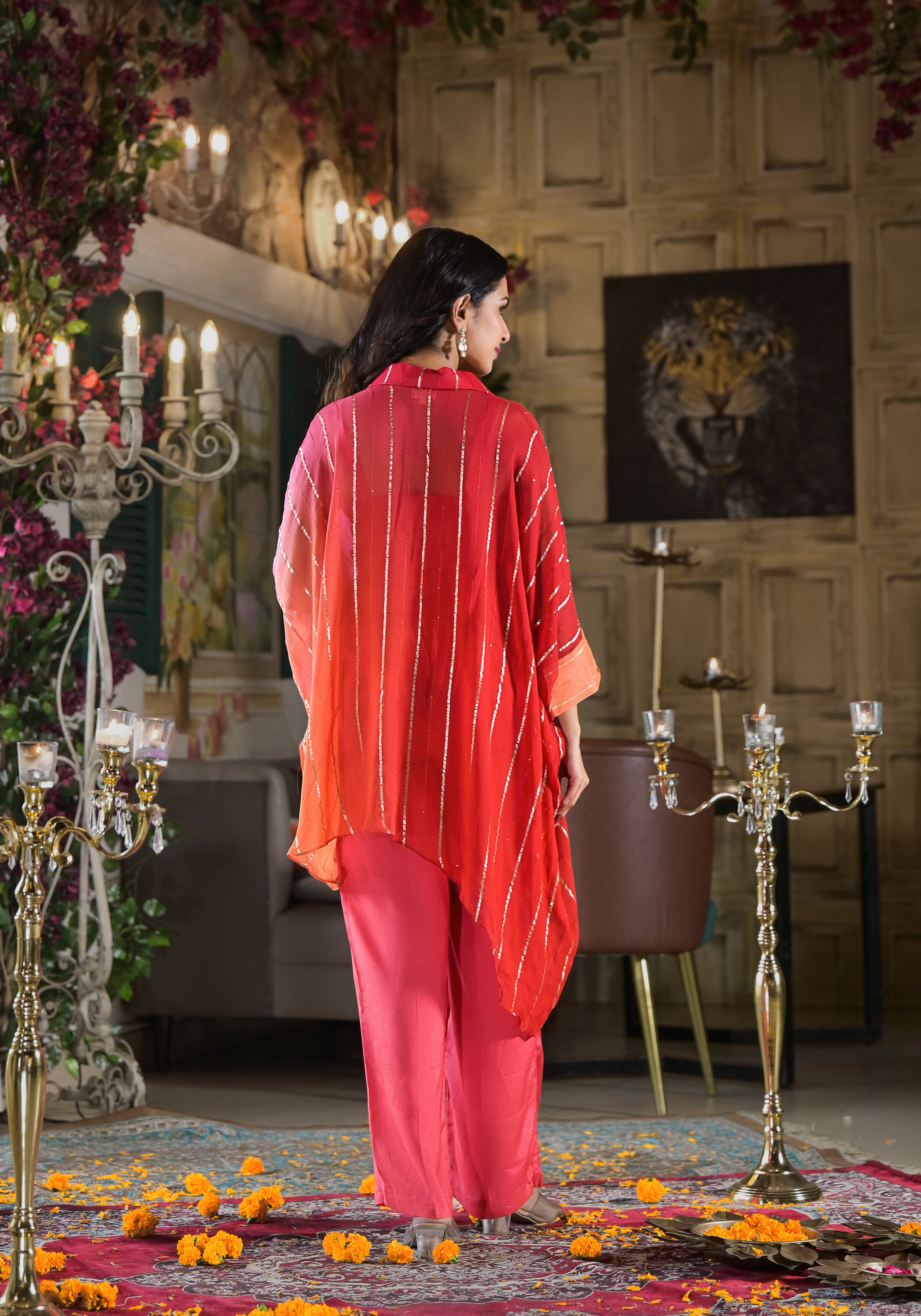 Karwachauth Special Chinon Kaftan Set-3PCS