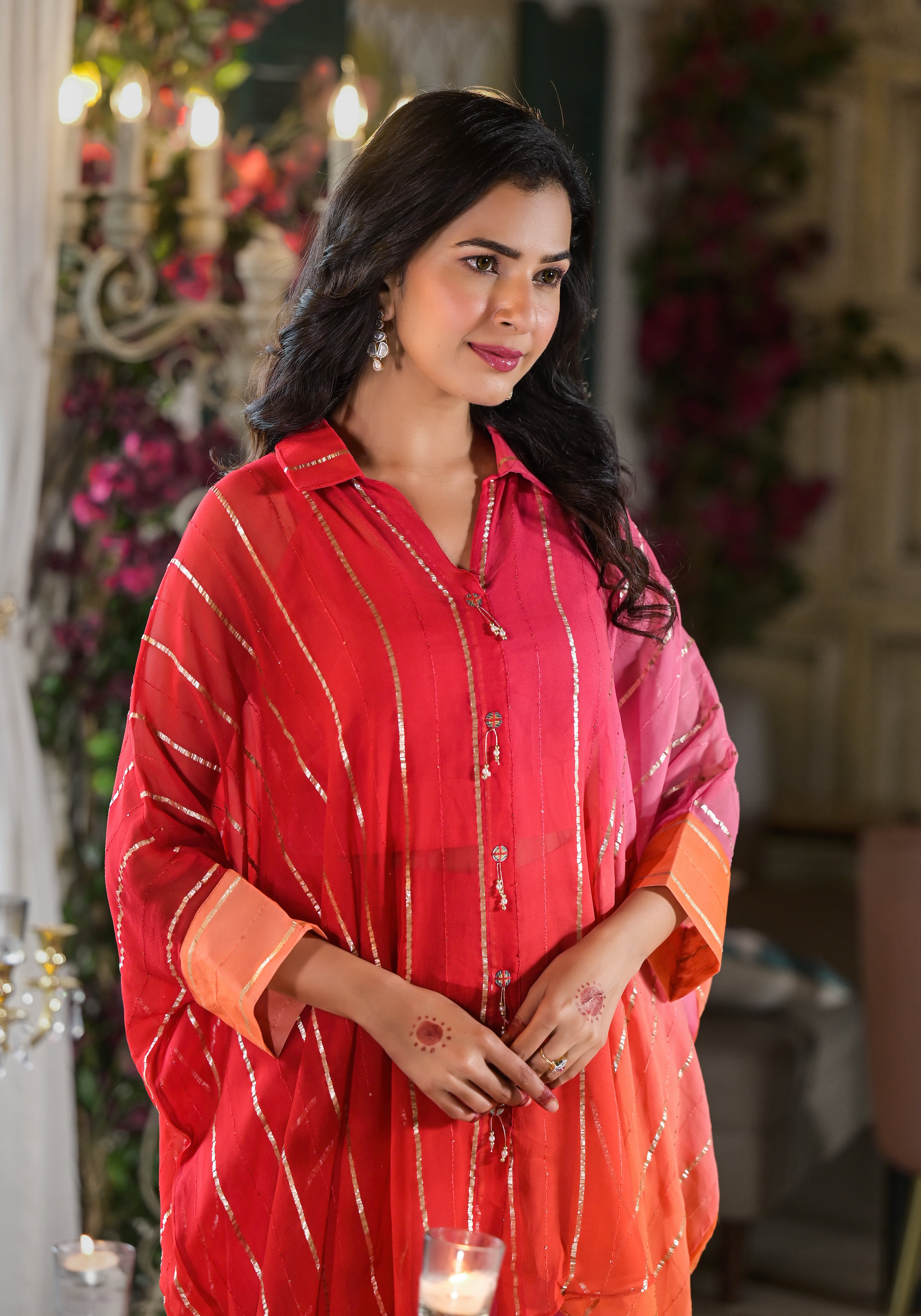 Karwachauth Special Chinon Kaftan Set-3PCS