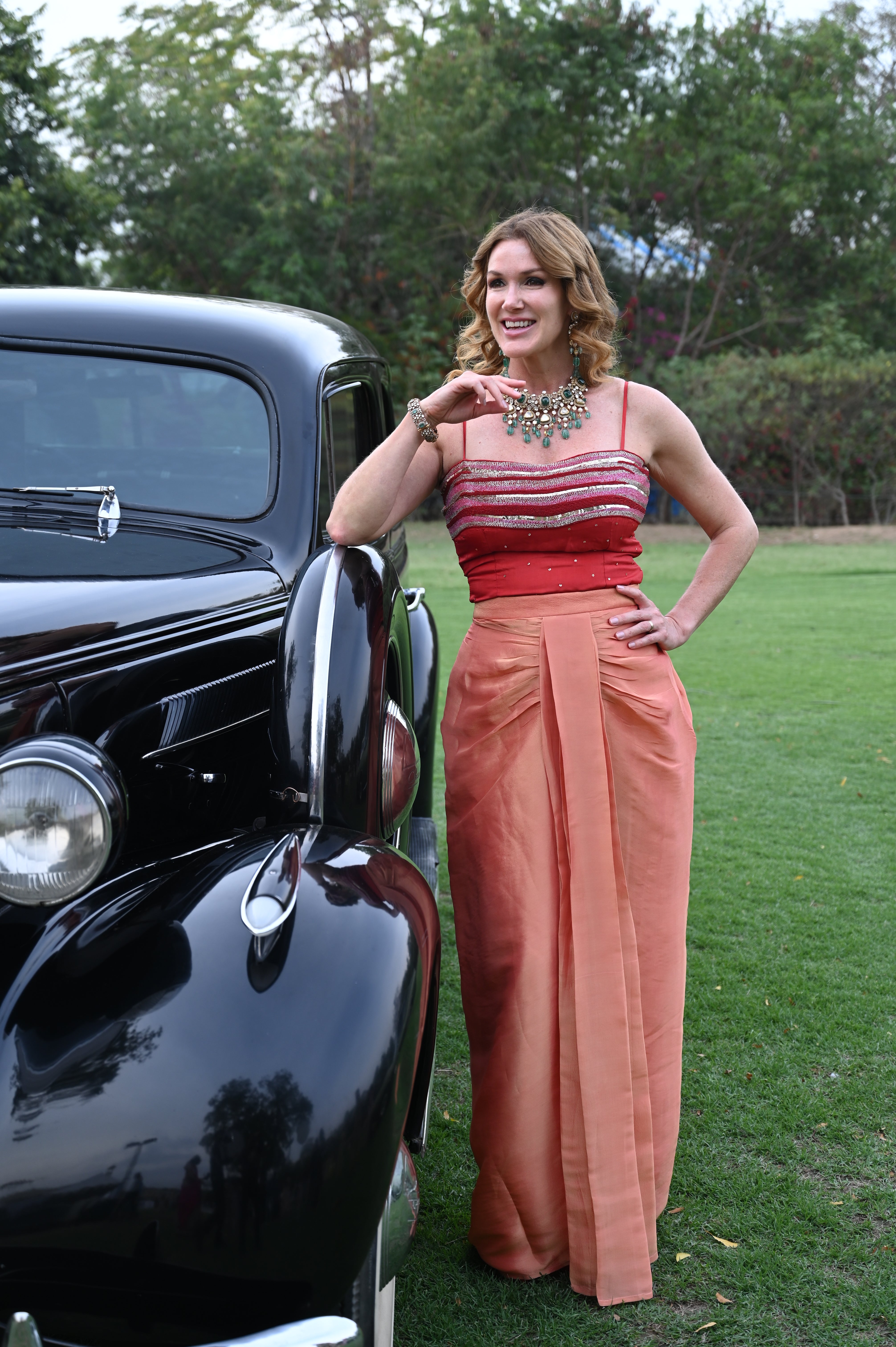 embellished top with dhoti skirt