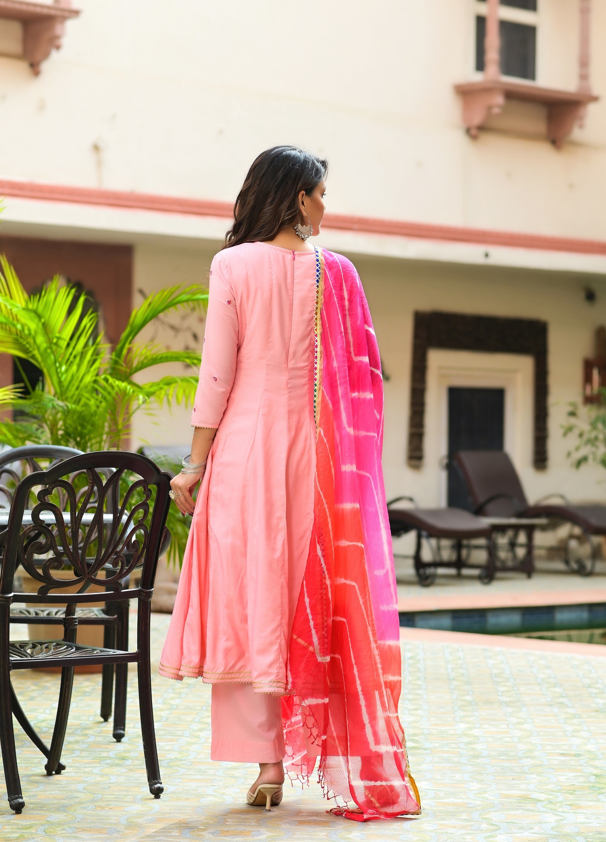 Pink Kalidar Embroidery Kurta Set-3pcs