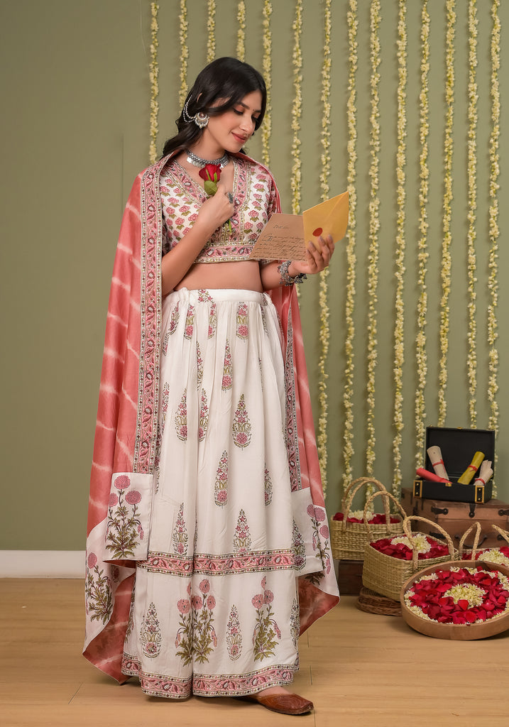 Pegaam Block Print Lehenga Set-3pcs