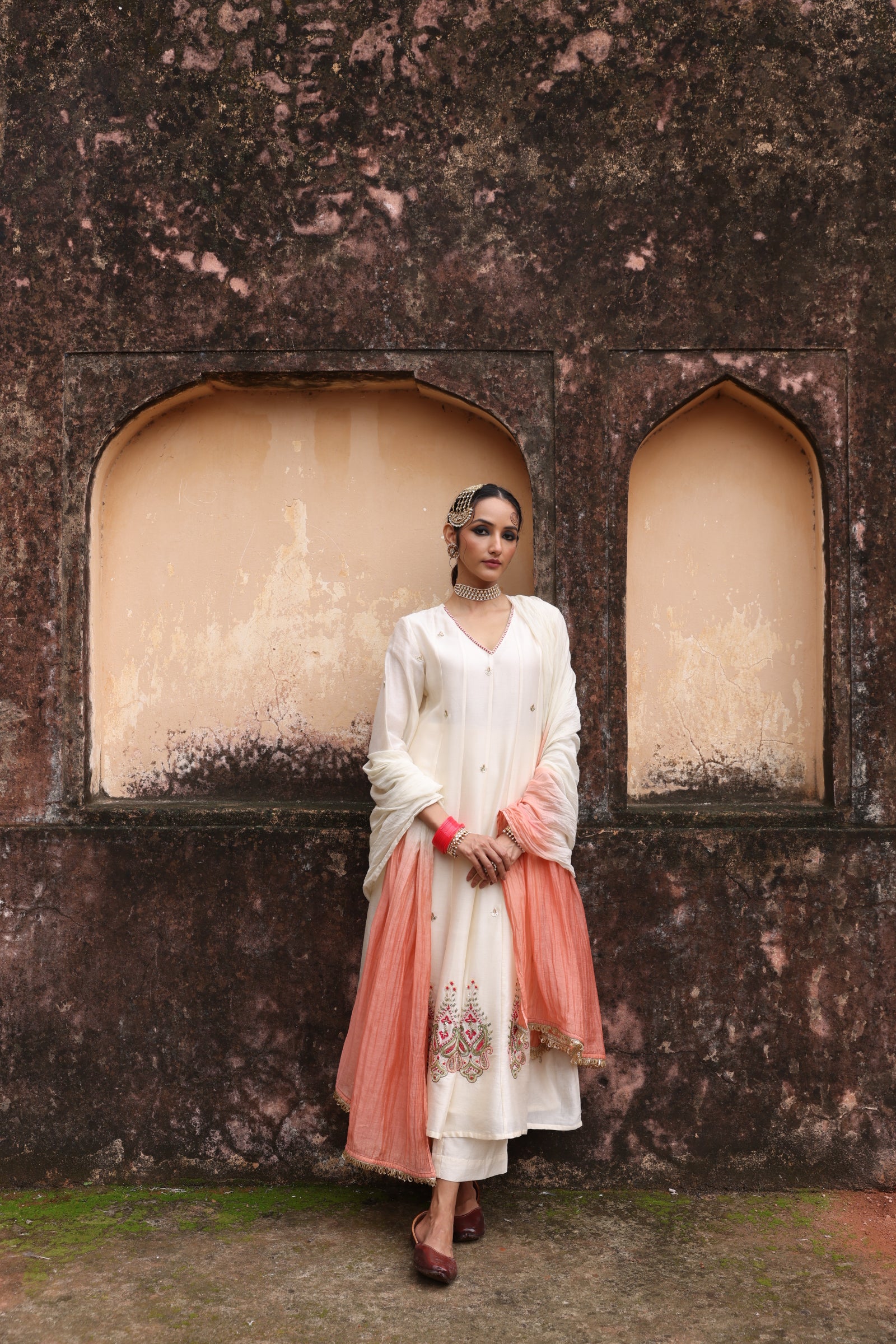 Ivory Paisley Kali Kurta Set