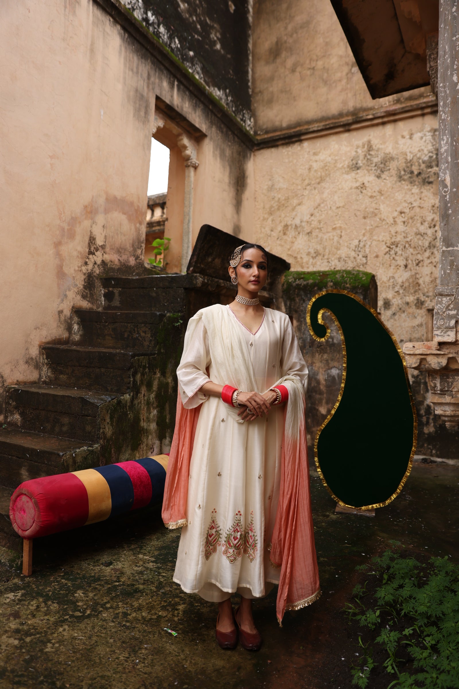 Ivory Paisley Kali Kurta Set