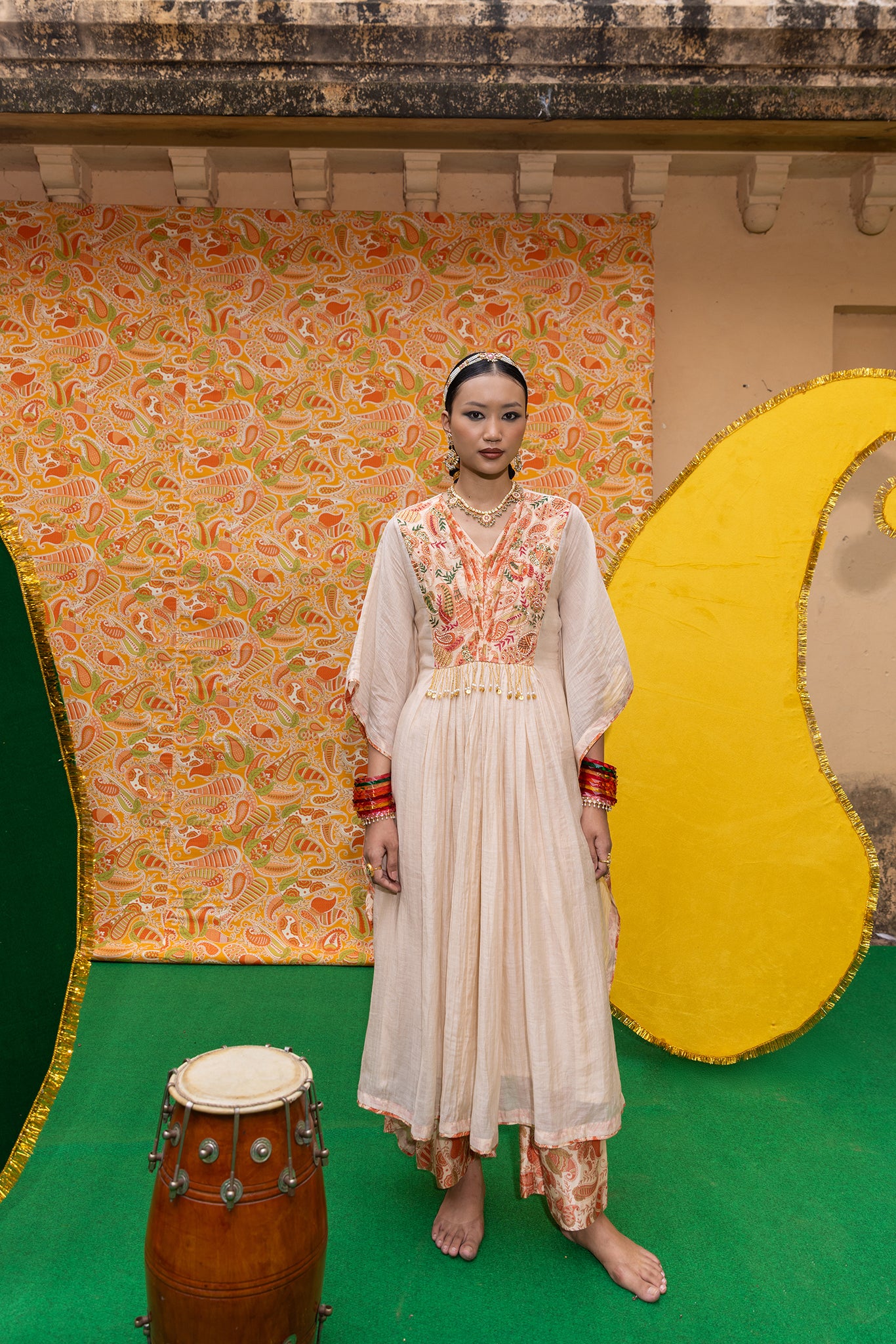 Ivory Paisley Embellished Kaftan Set