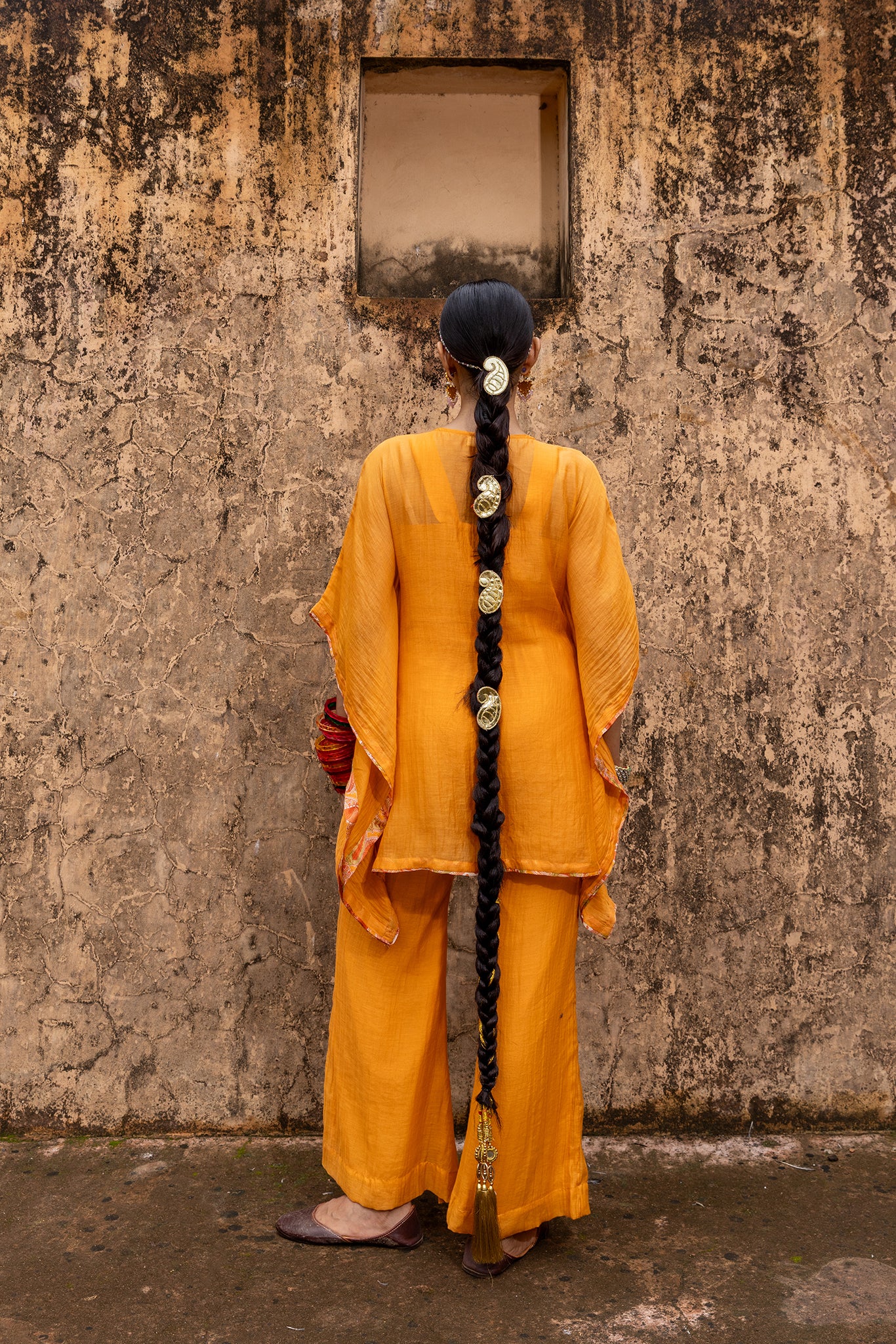 paisley tangerine short kaftan set