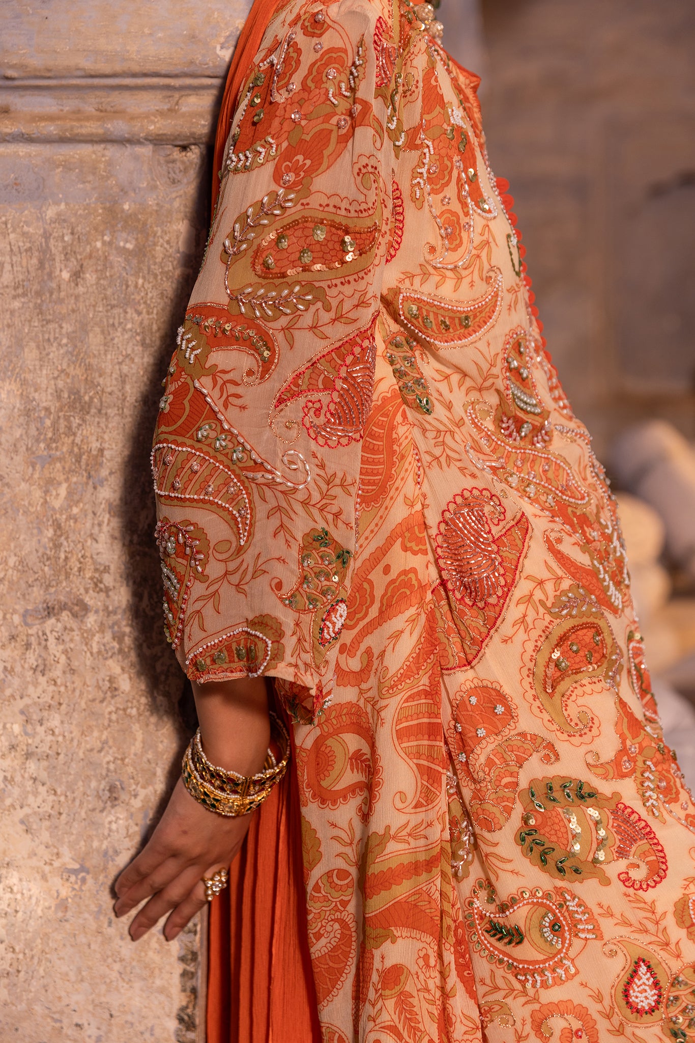Paisley ivory embellished sharara set- 3pcs