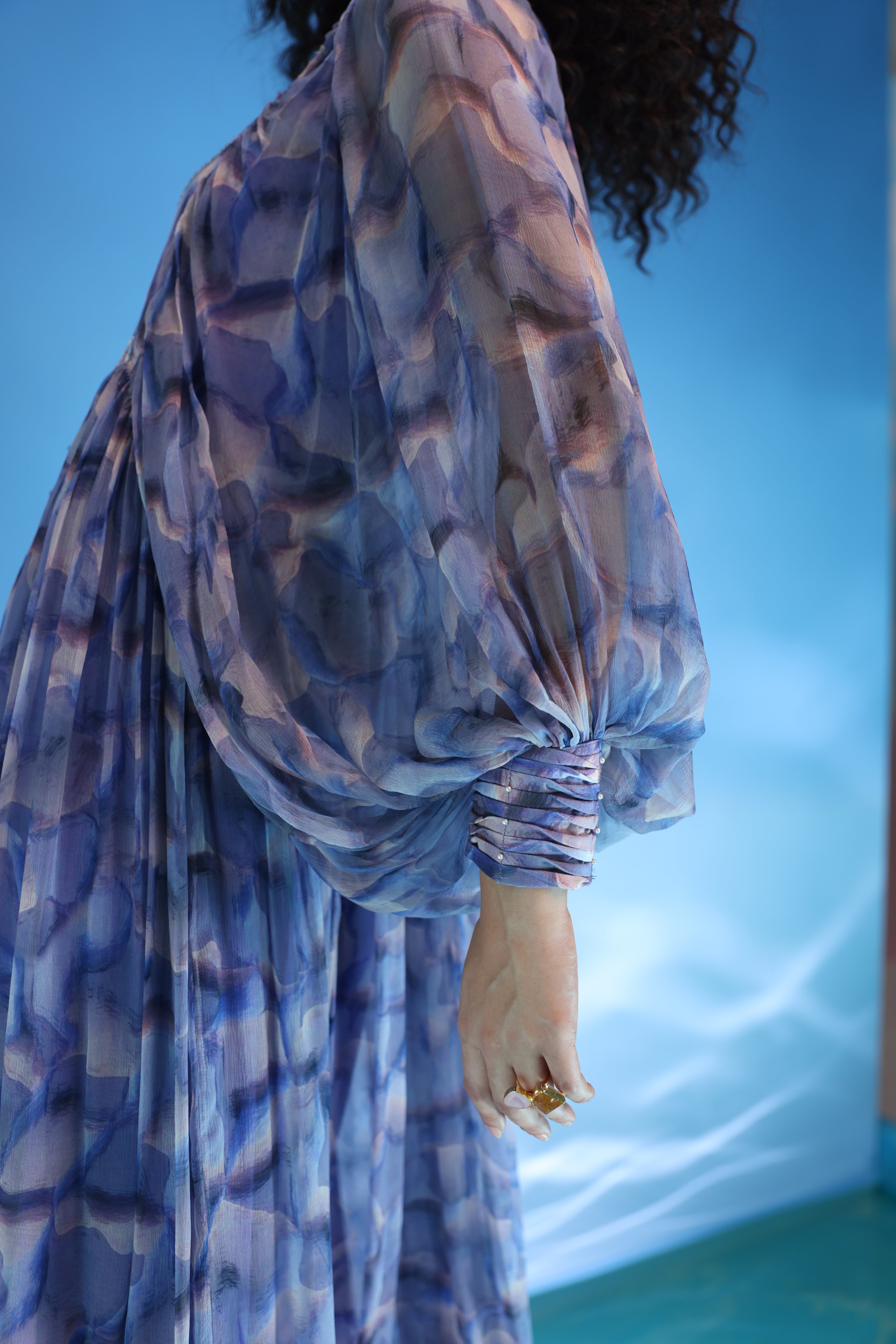 Marble Printed Chiffon Dress