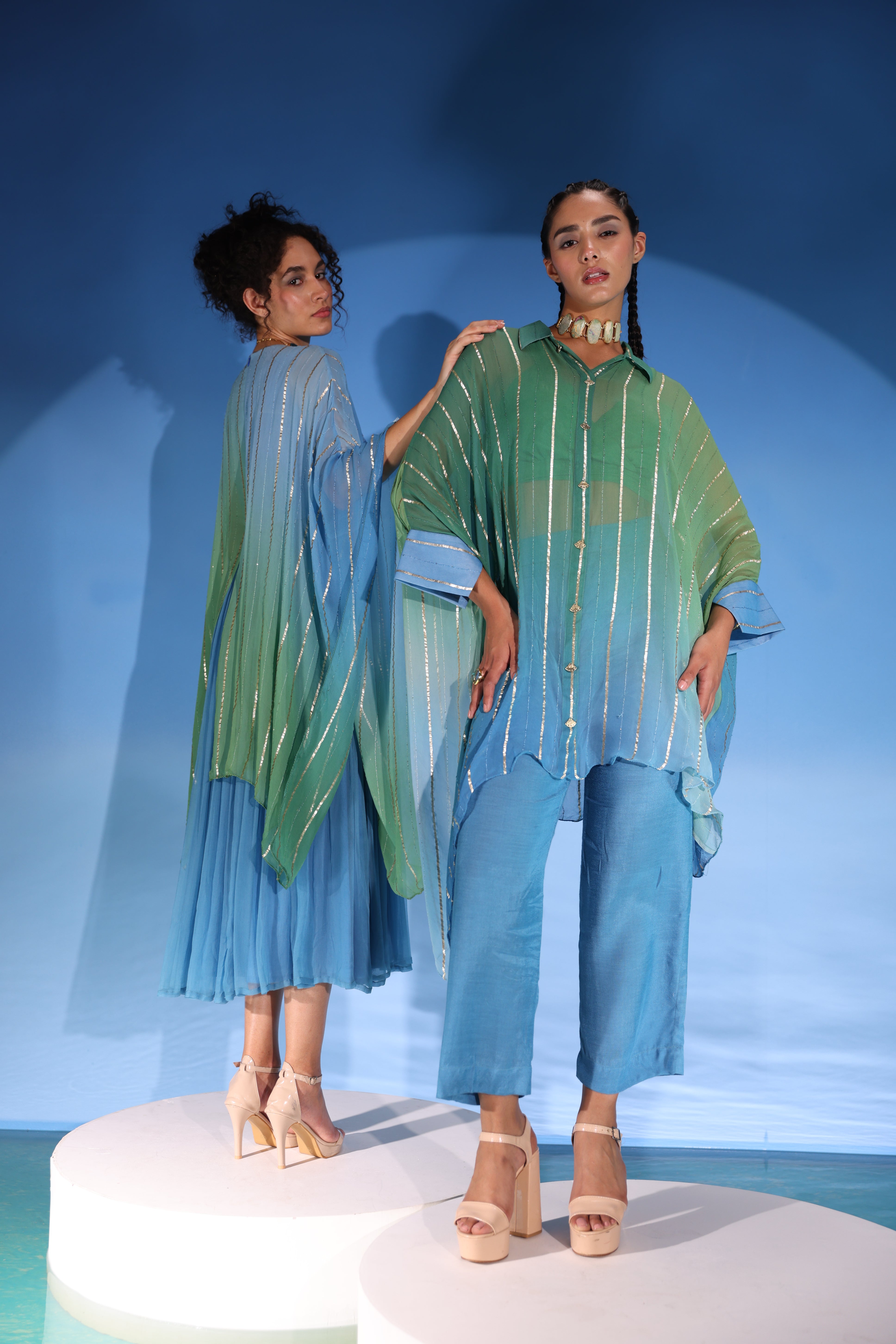 Chiffon Kaftan Sequined Embellished Dress