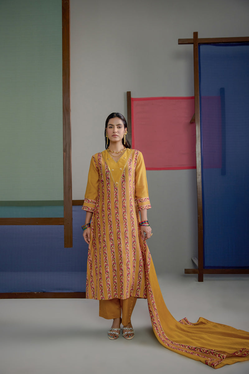 Afsana Mustard Stripe Kurta Set