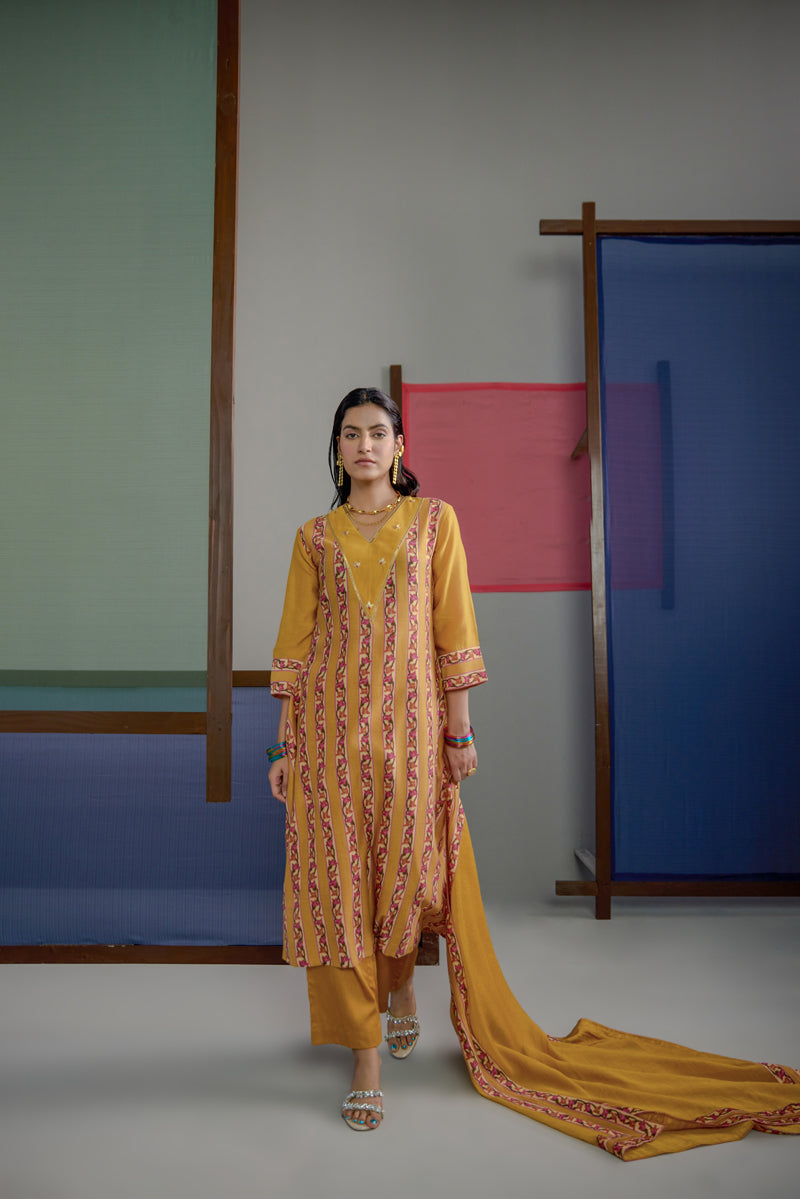Afsana Mustard Stripe Kurta Set