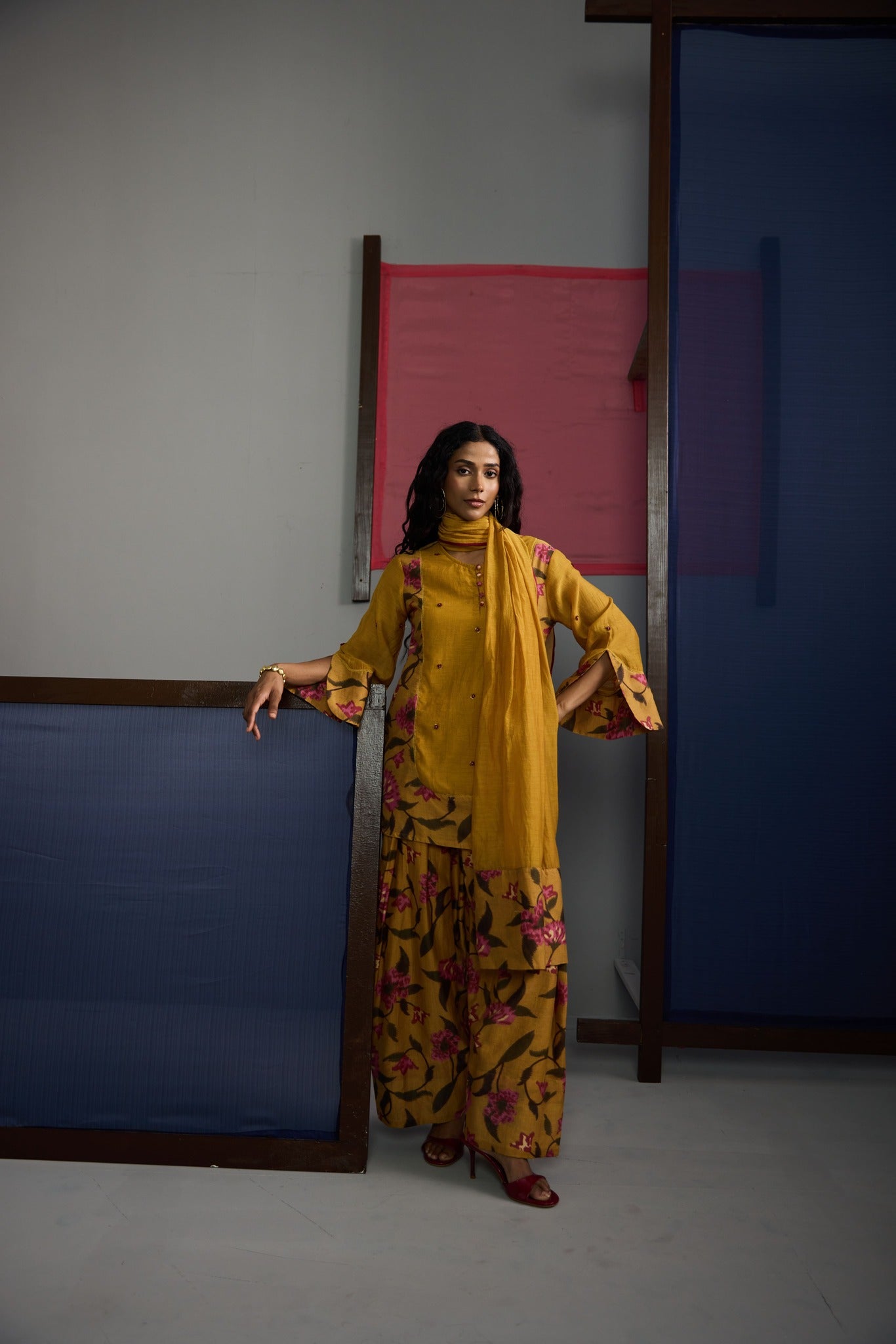 Mustard Floral Farshi Set