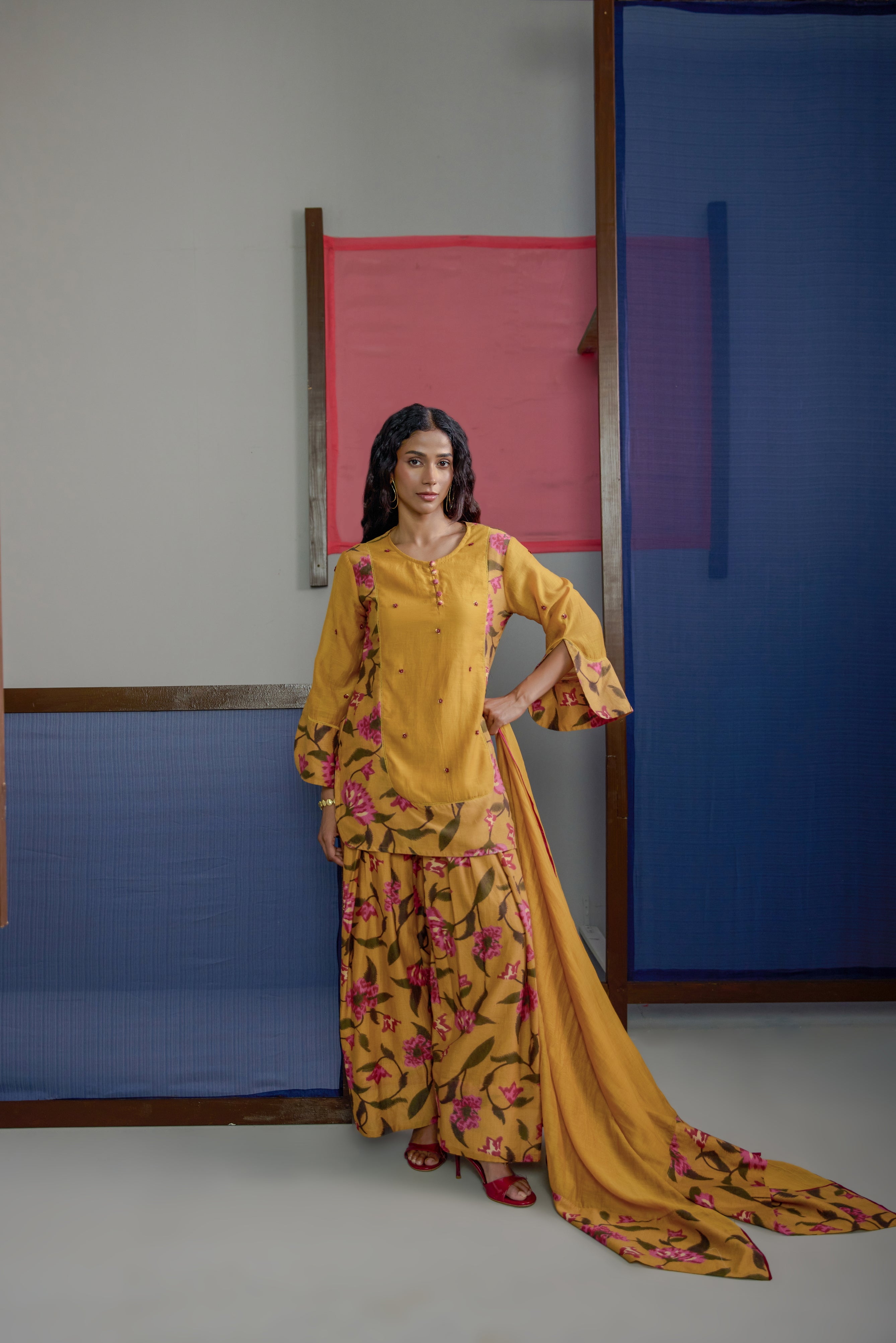 Mustard Floral Farshi Set
