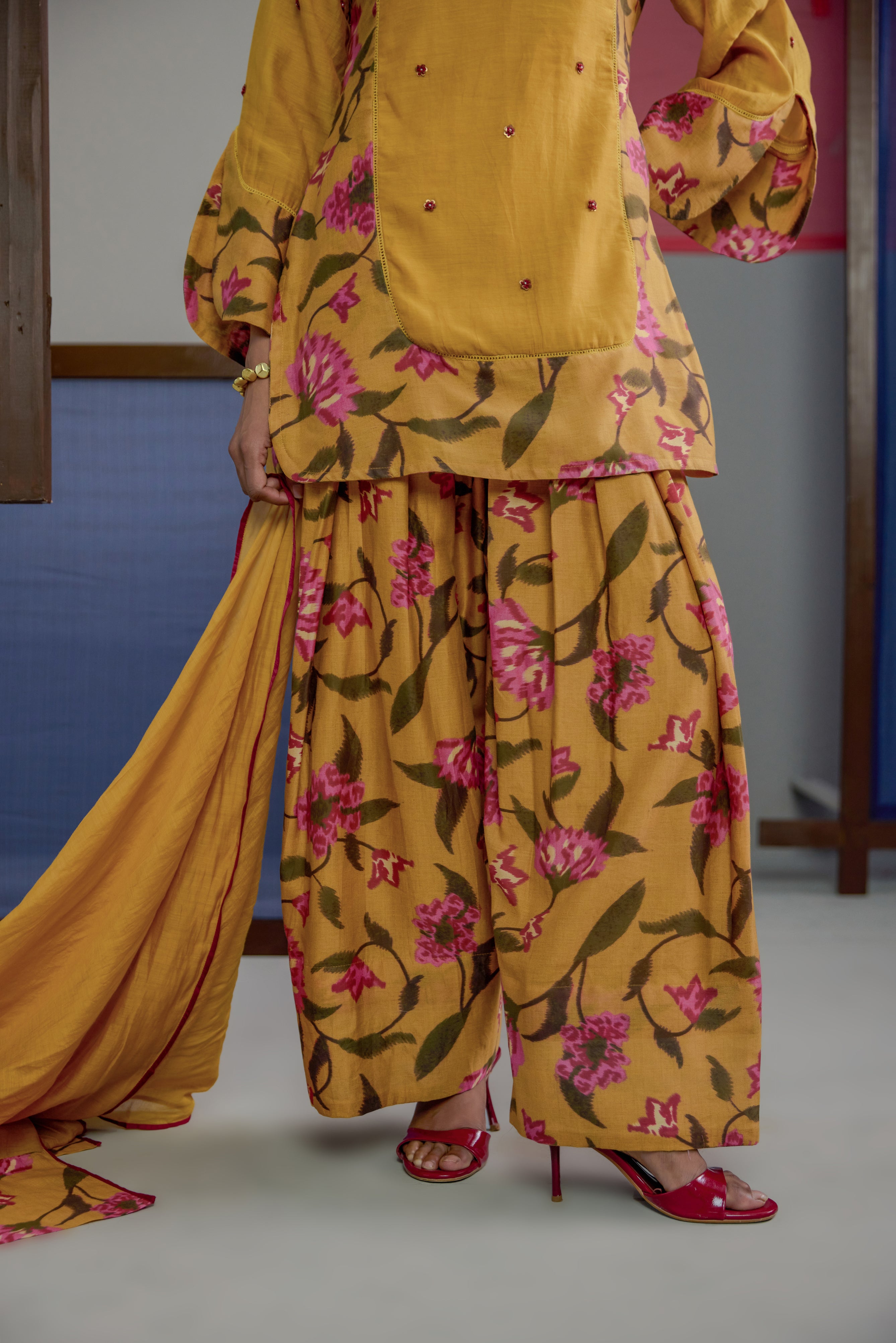 Mustard Floral Farshi Set