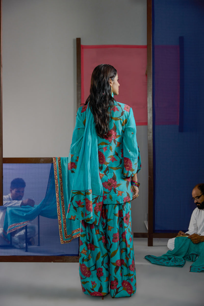 Afsana Turquoise Floral Farsi Set