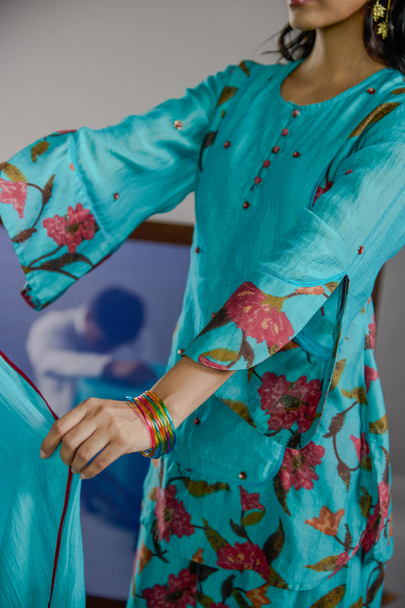 Afsana Turquoise Floral Farsi Set