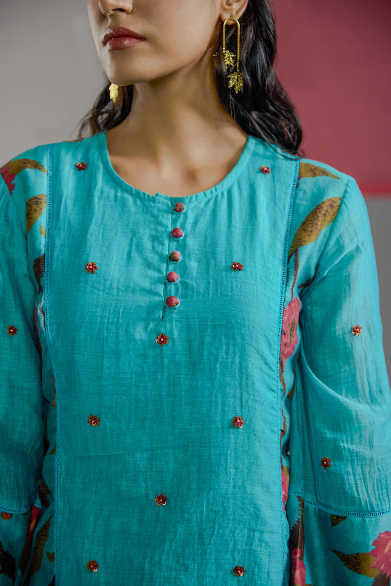 Afsana Turquoise Floral Farsi Set