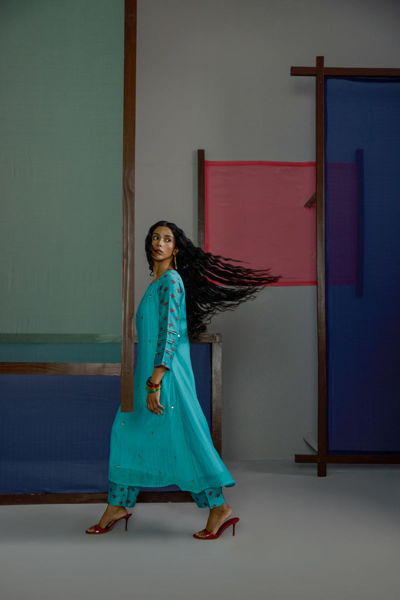 Afsana Turquoise Raglan Set