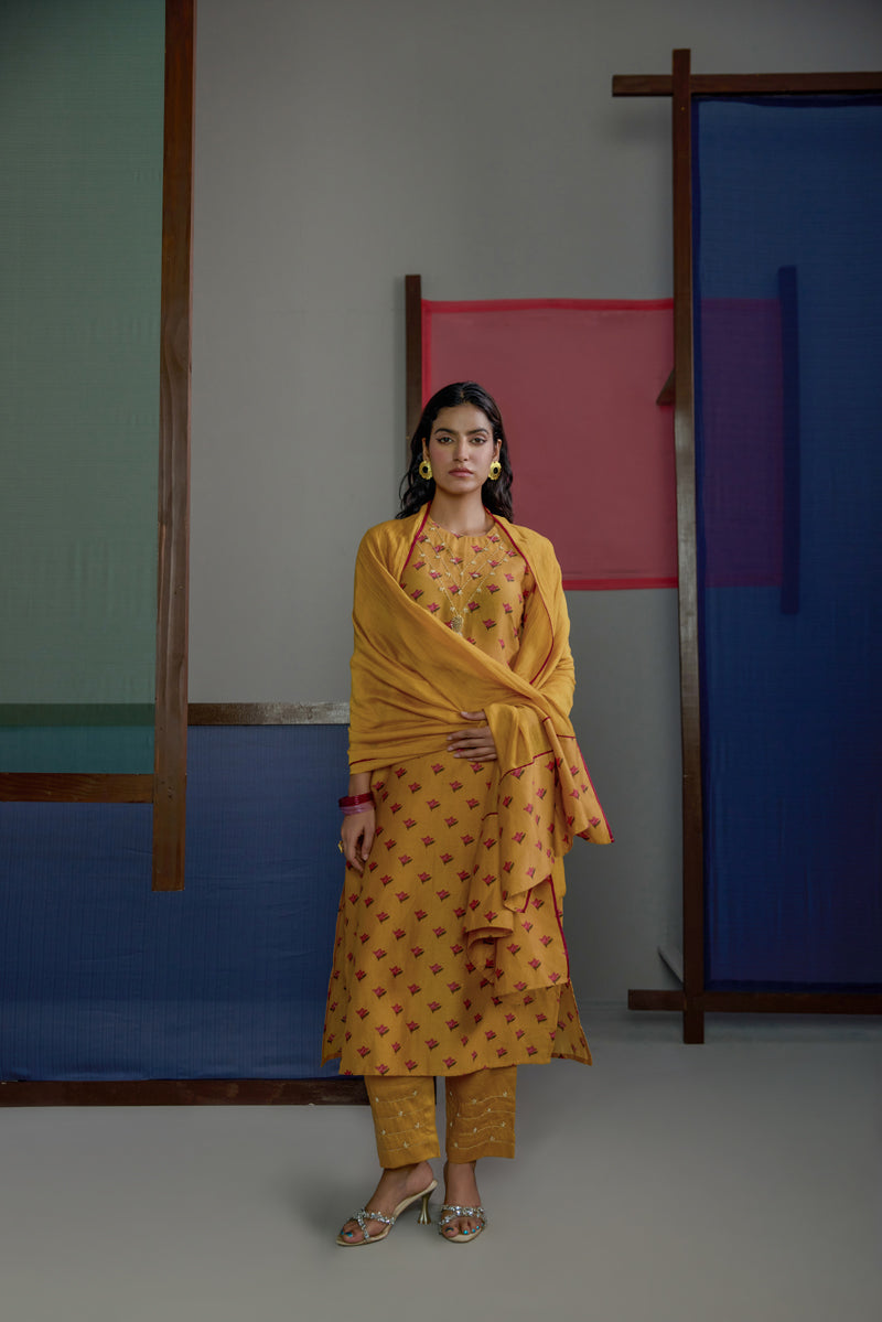 Afsana Mustard Neck Work Kurta set