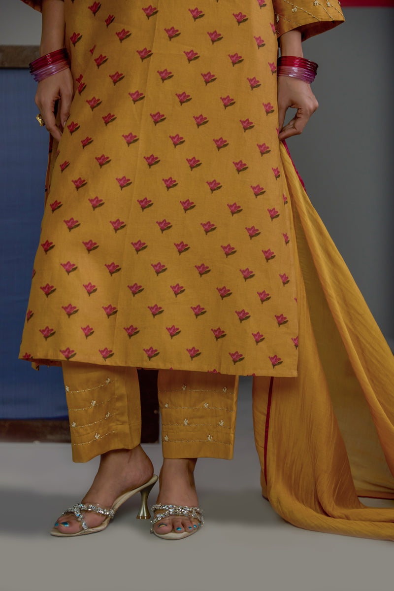 Afsana Mustard Neck Work Kurta set