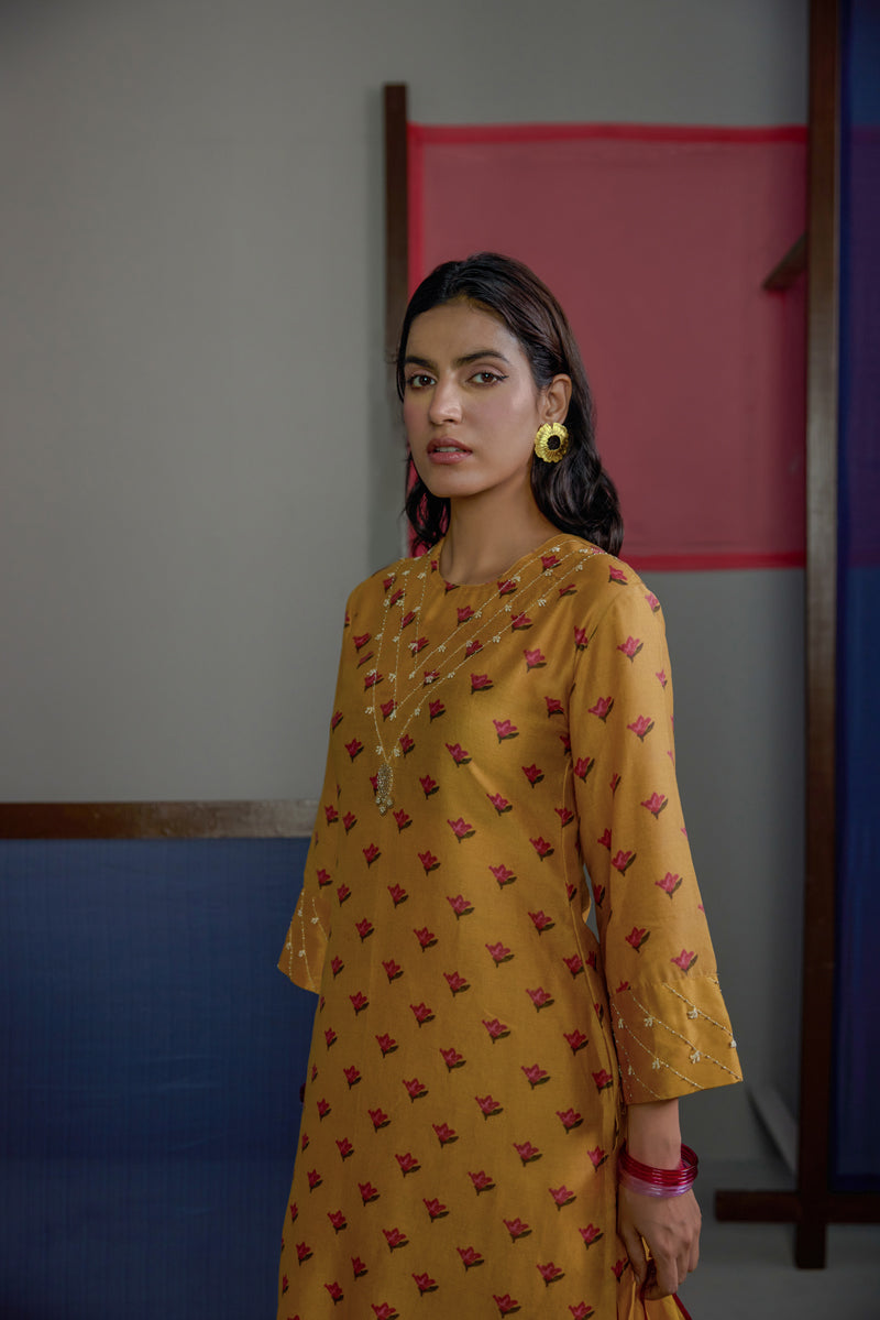 Afsana Mustard Neck Work Kurta set