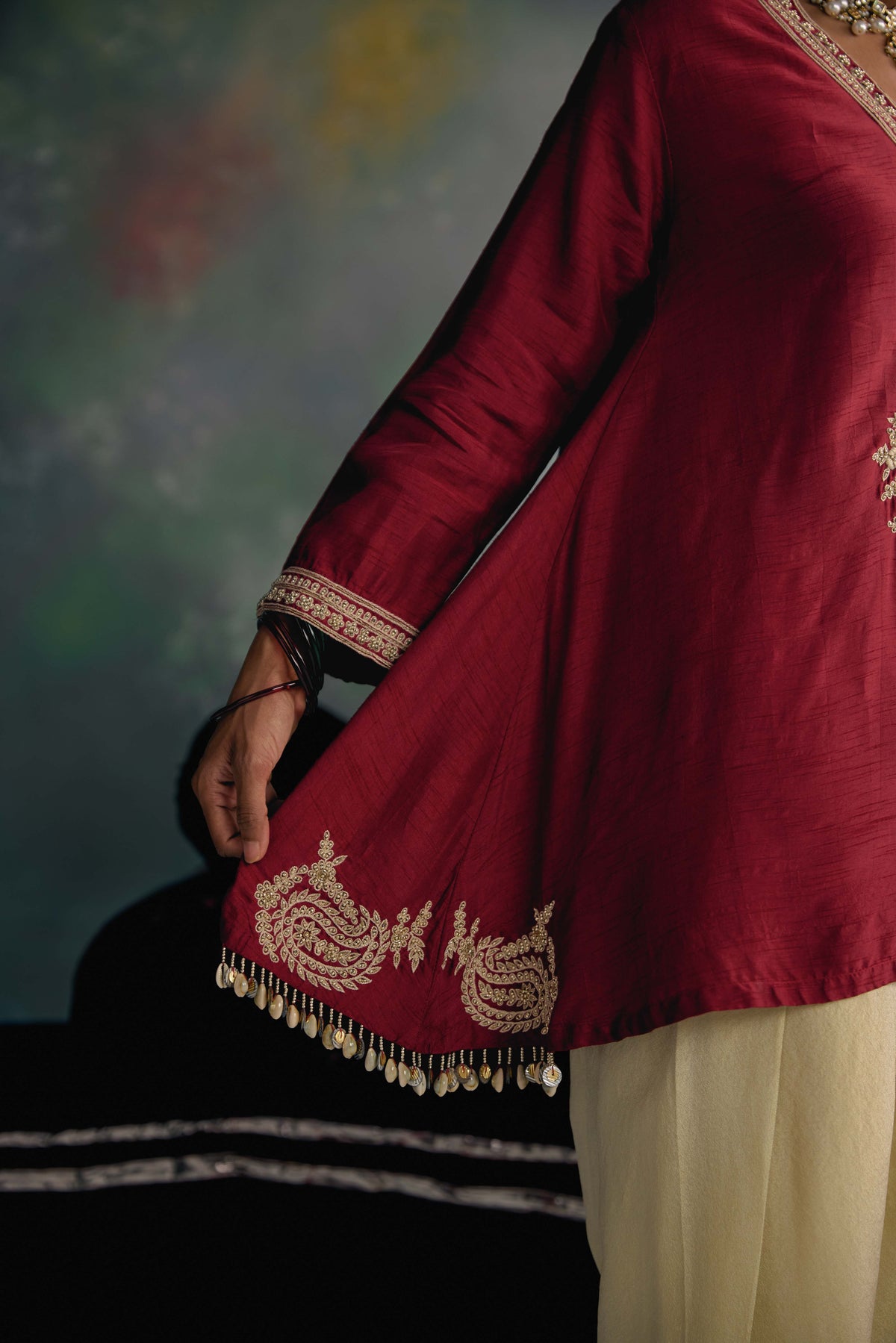 Aks Maroon Embellished Co-ord Set