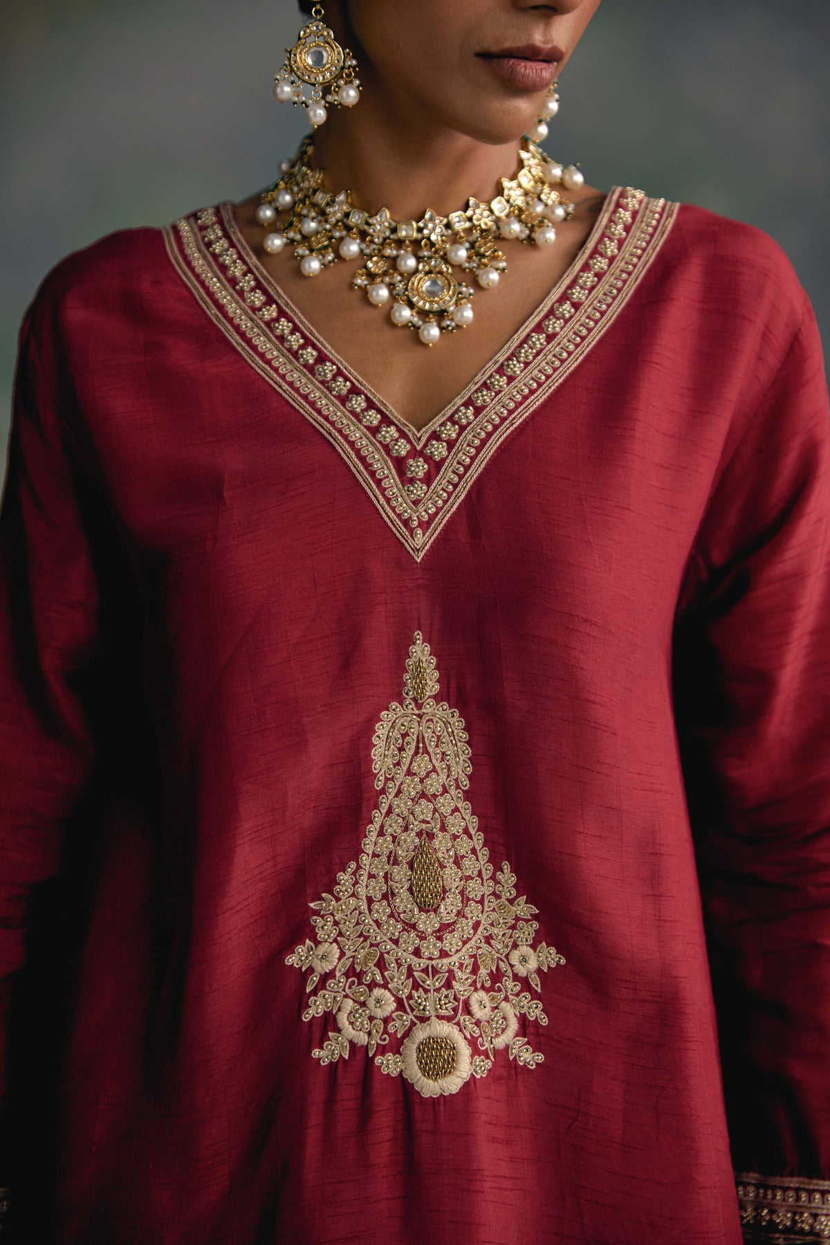Aks Maroon Embellished Co-ord Set