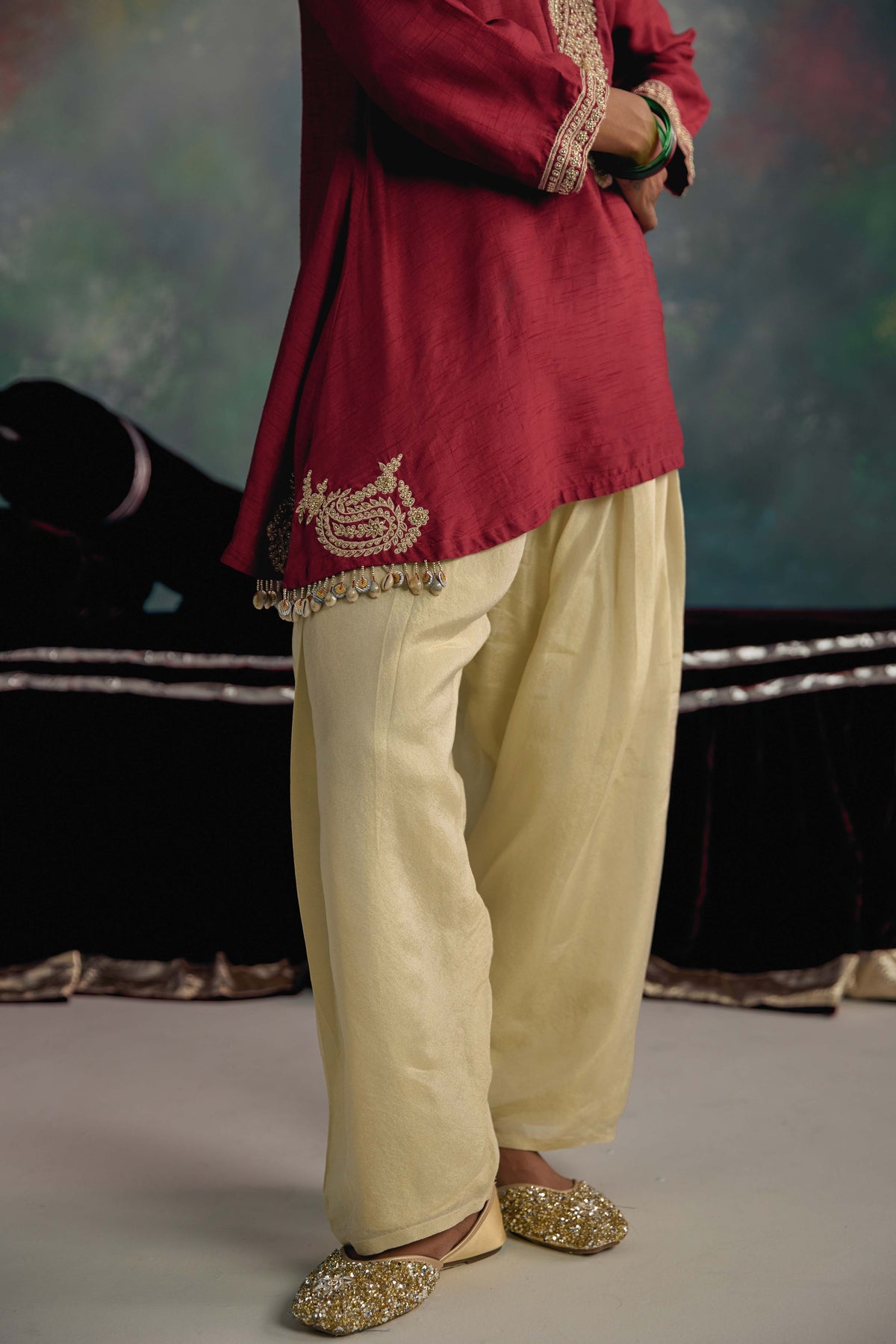 Aks Maroon Embellished Co-ord Set