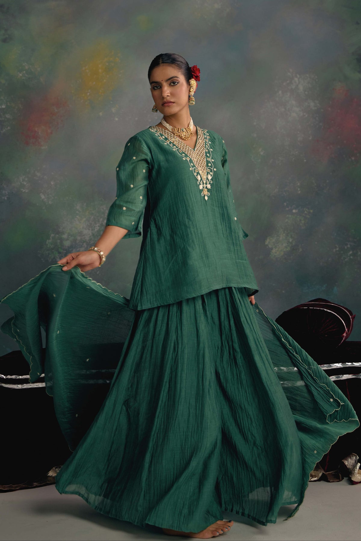 Aks Emerald Green Sharara Set