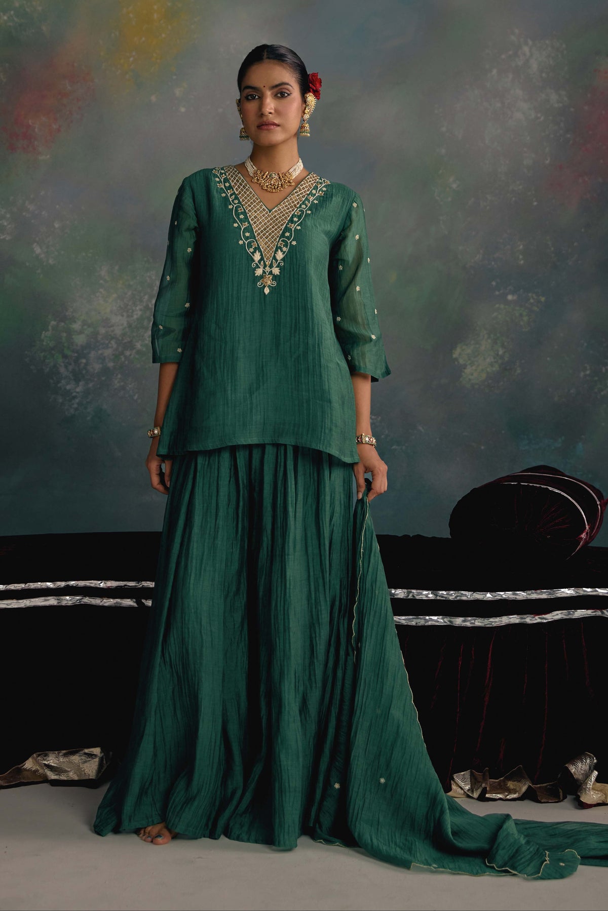 Aks Emerald Green Sharara Set