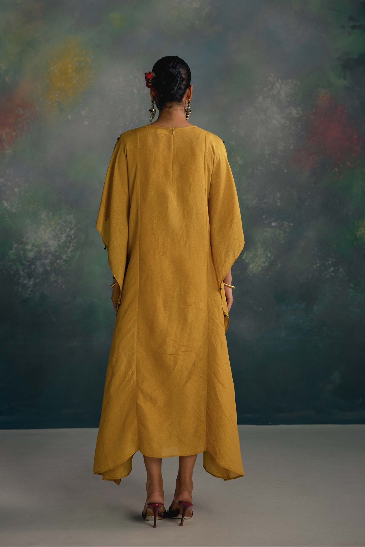 Aks Mustard Yellow Belted Kaftan