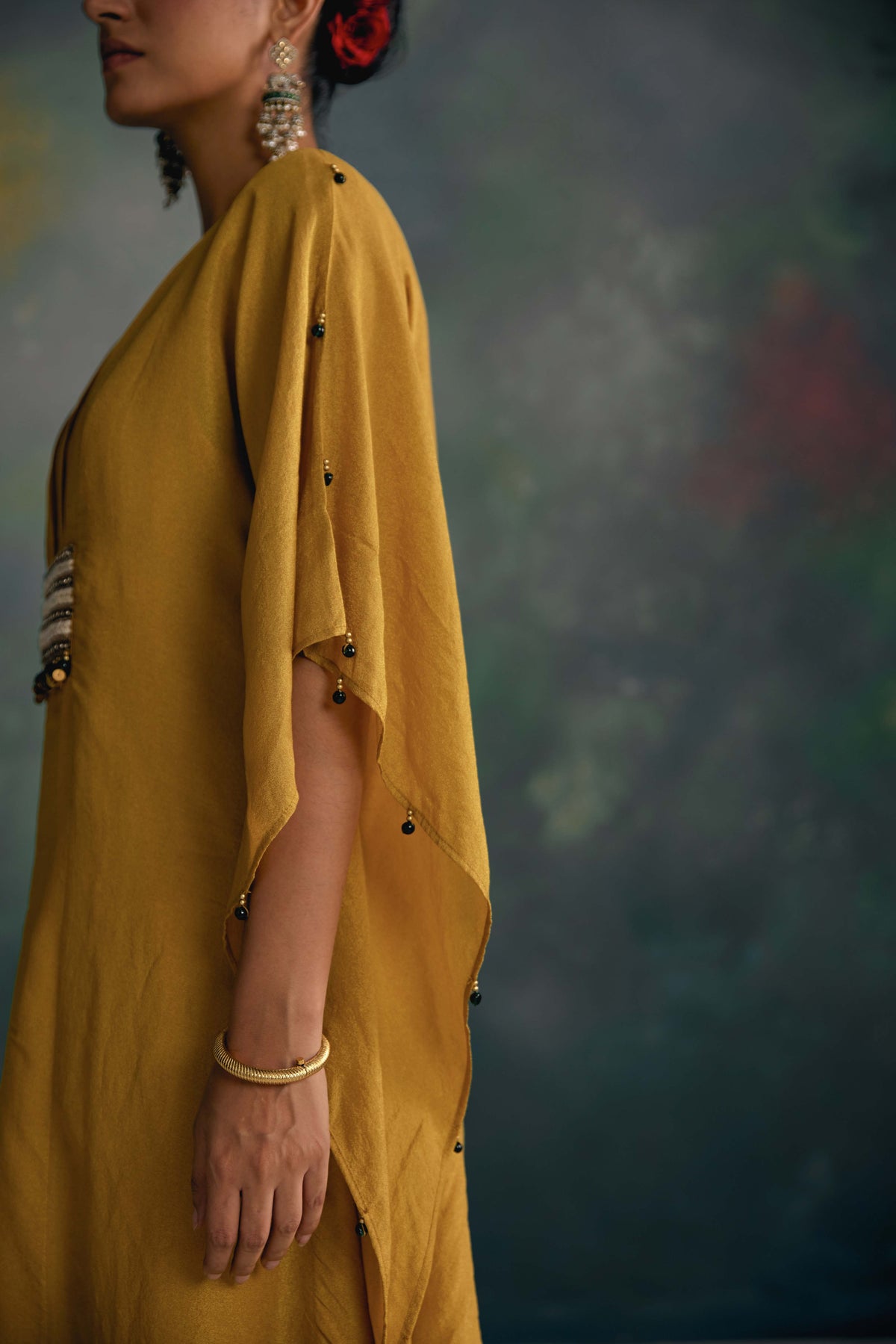 Aks Mustard Yellow Belted Kaftan