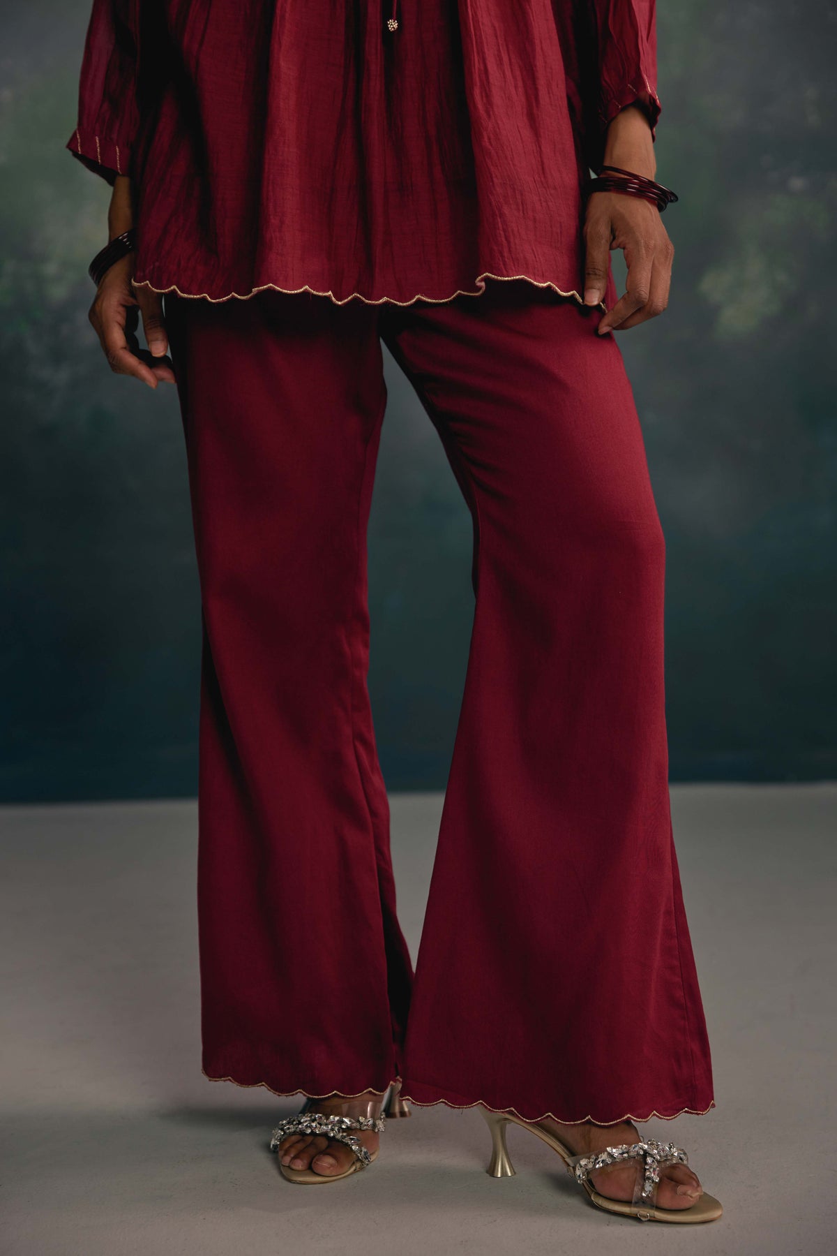 Aks Maroon Pintuck Co-ord Set
