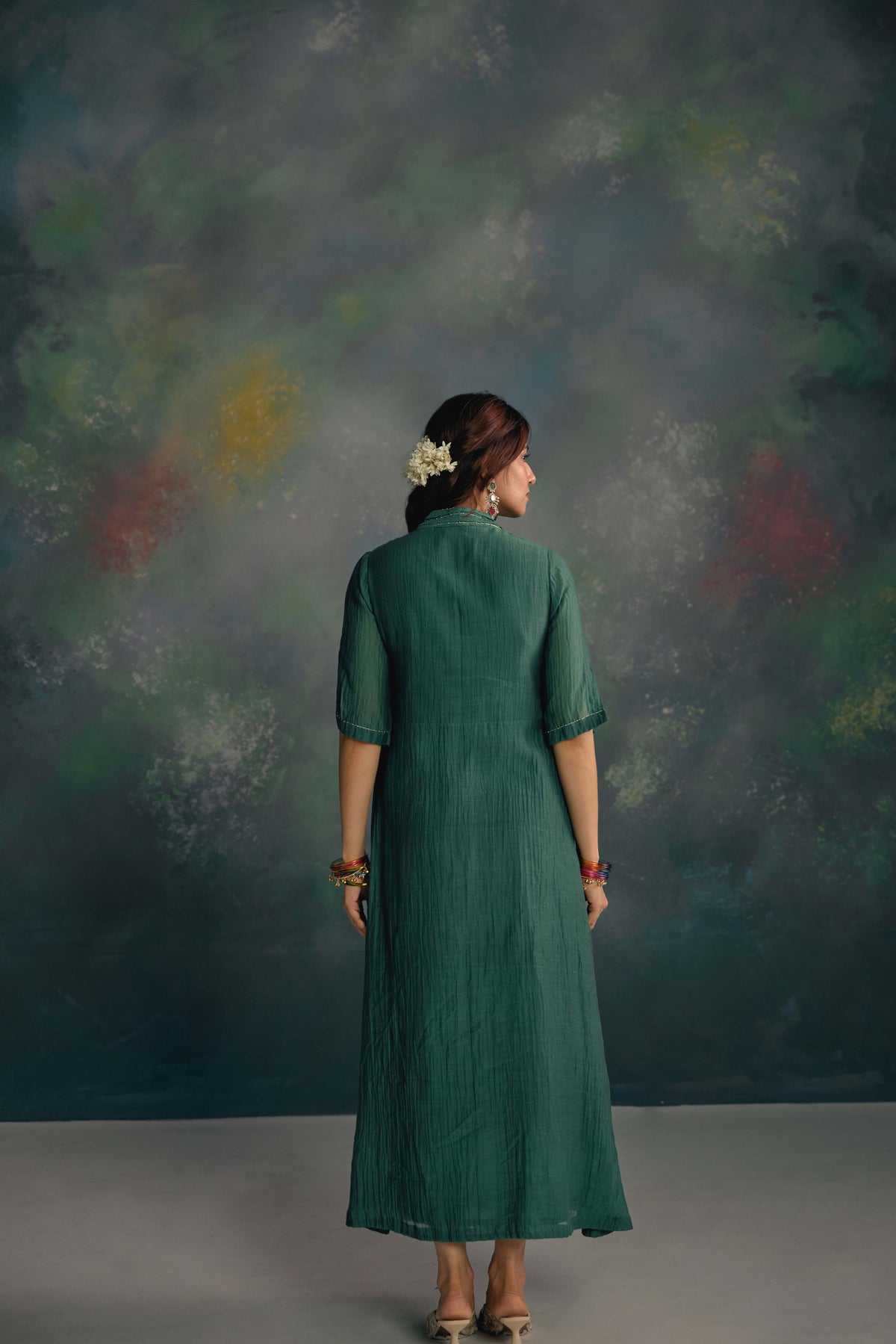 Aks Emerald Green Pleated Dress