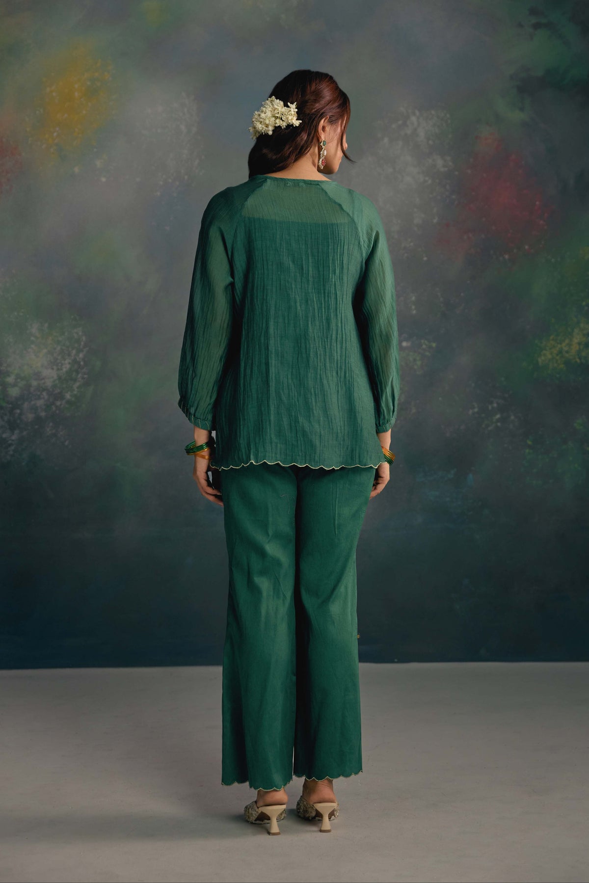 Aks Emerald Green Pintuck Co-ord Set