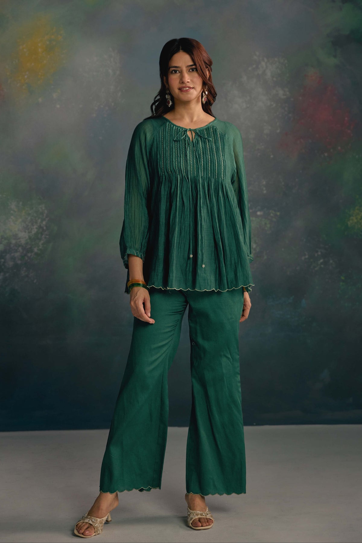 Aks Emerald Green Pintuck Co-ord Set