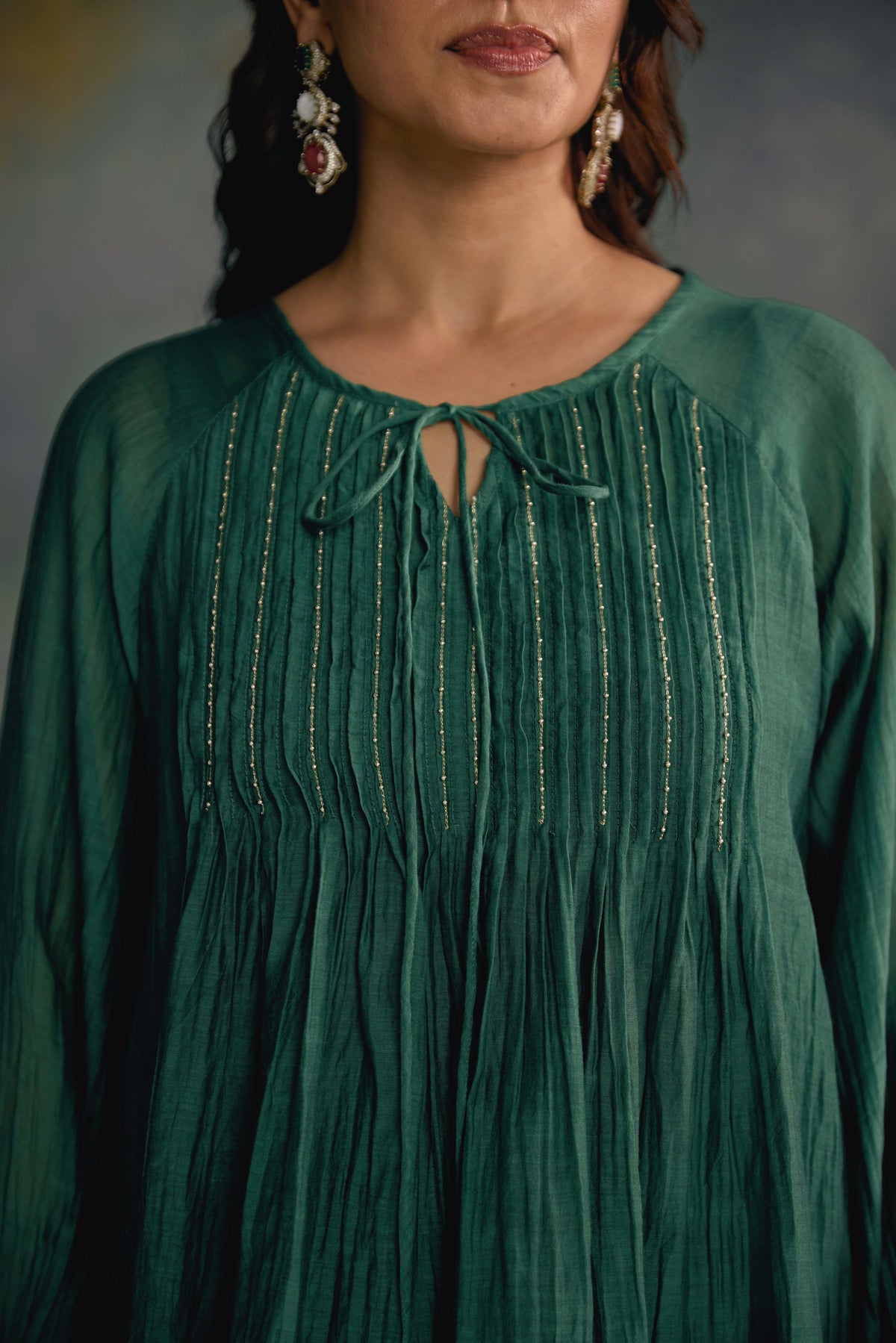 Aks Emerald Green Pintuck Co-ord Set