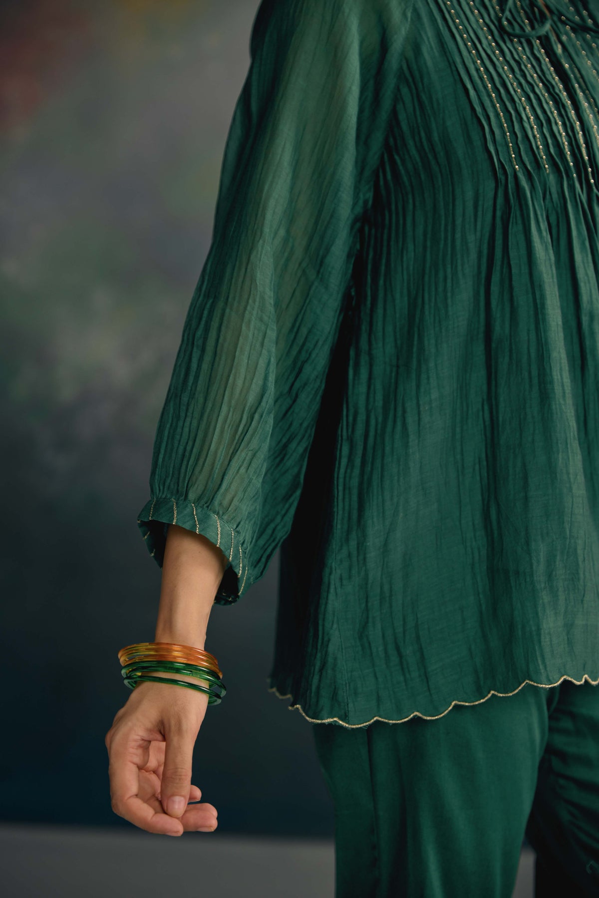 Aks Emerald Green Pintuck Co-ord Set