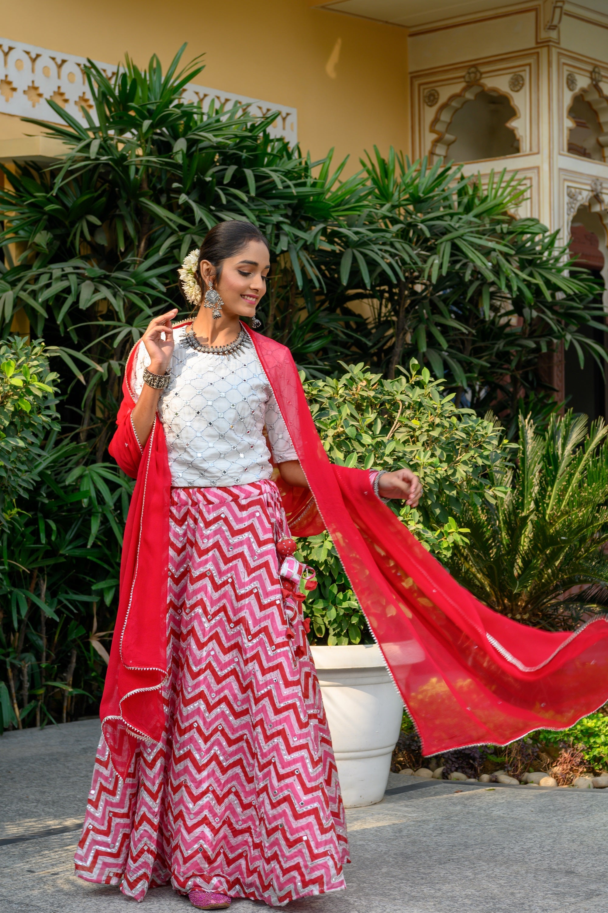 Rust & Pink Mirror Skirt Set-3pcs