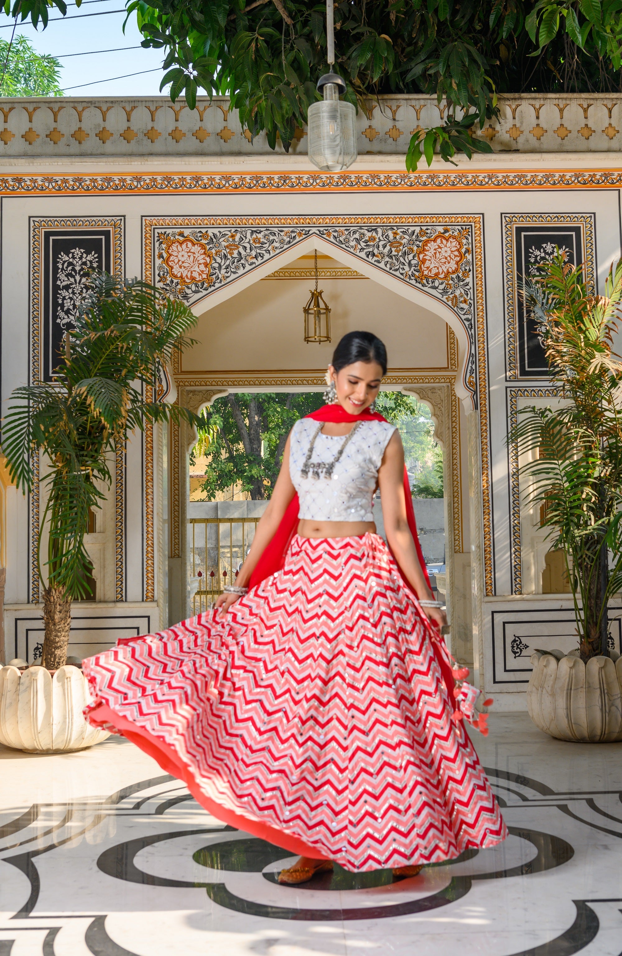 Red and Peach Skirt Set-3pcs