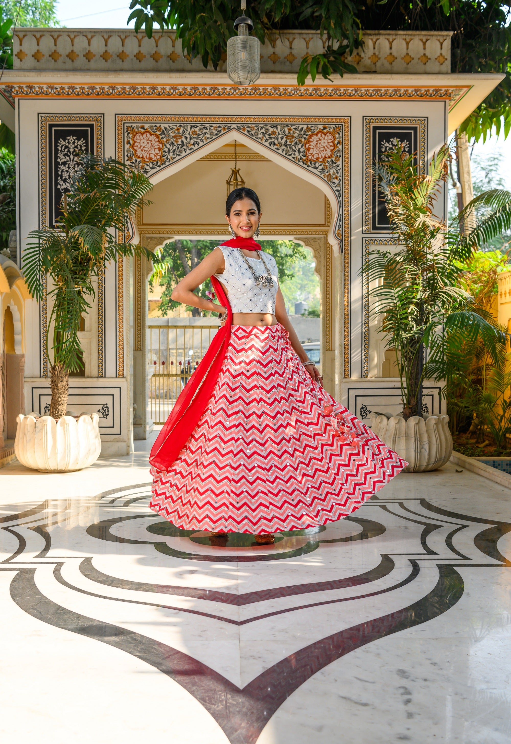 Red and Peach Skirt Set-3pcs