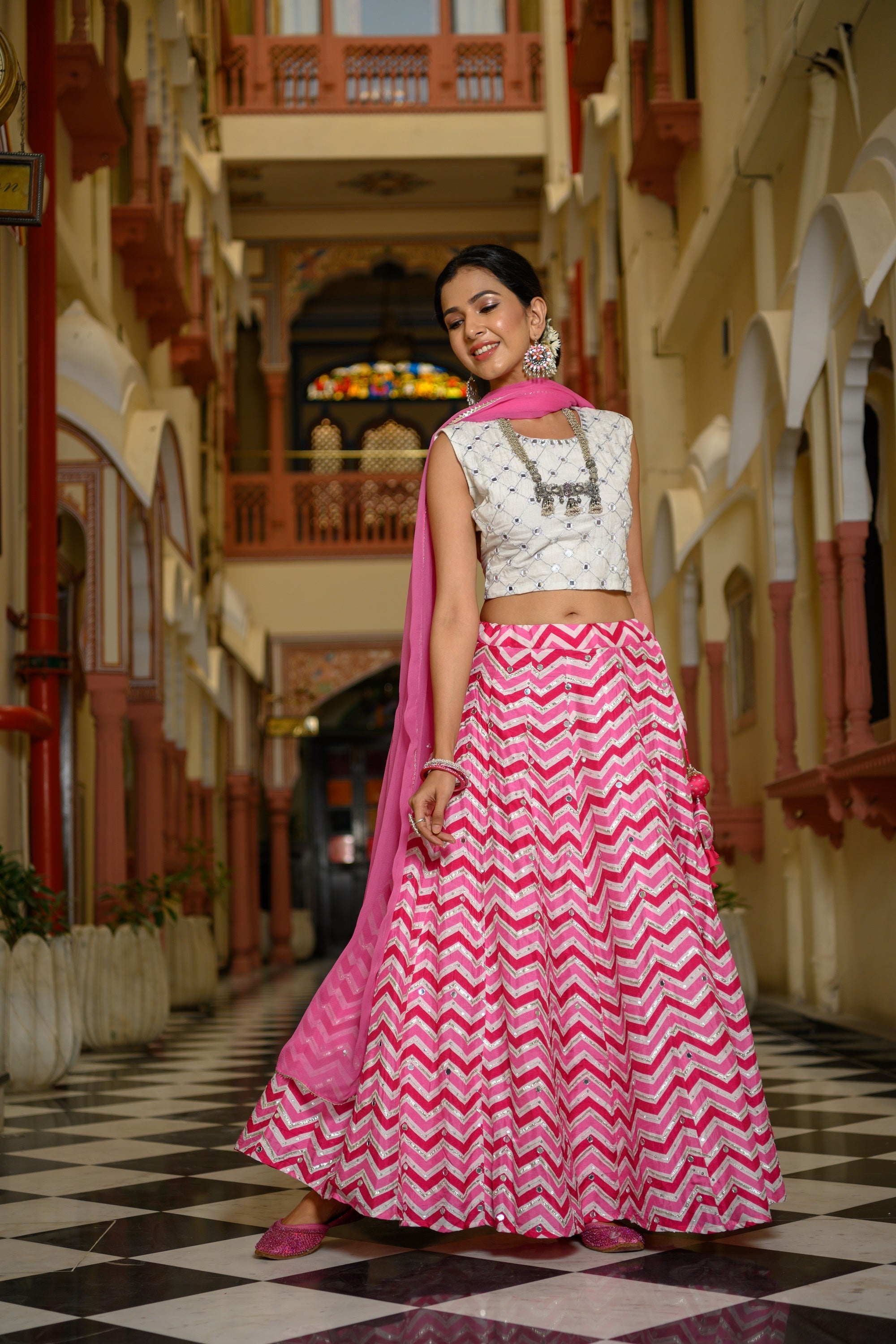 Pink Mirror Skirt Set-3pcs