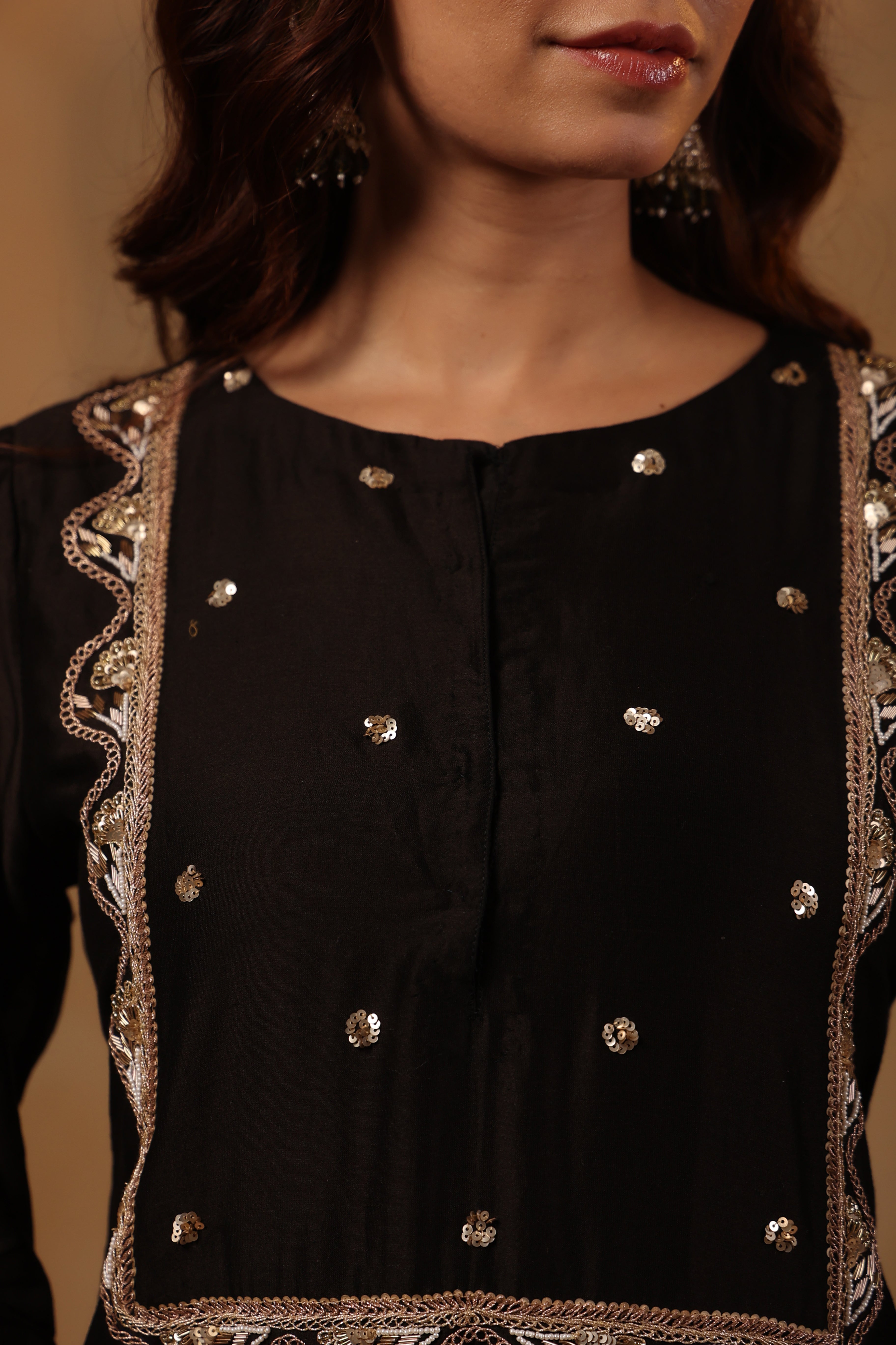 Black Zardozi Hand work Mul Chanderi Suit