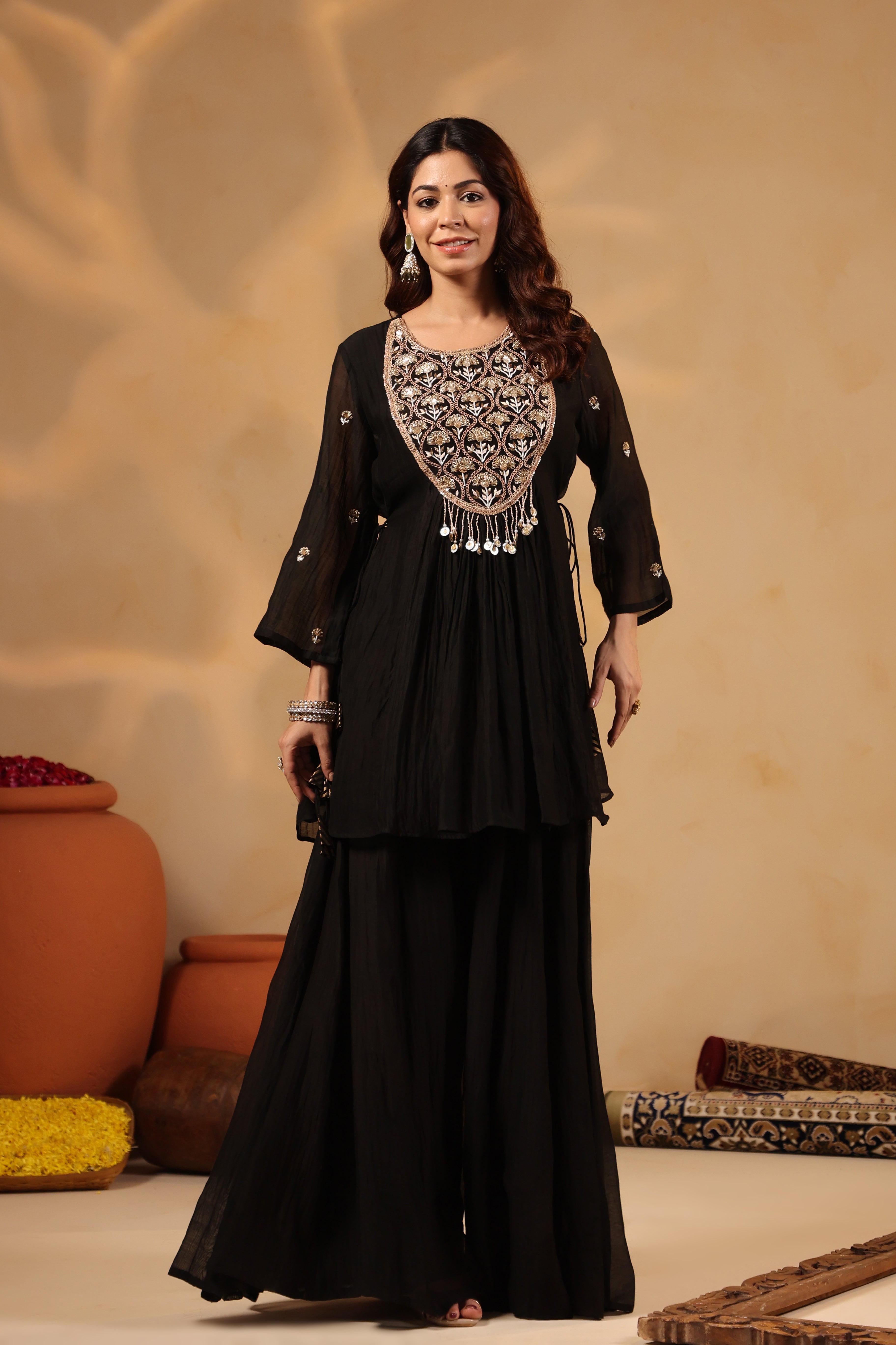 Black Yoke Embellished Sharara Set
