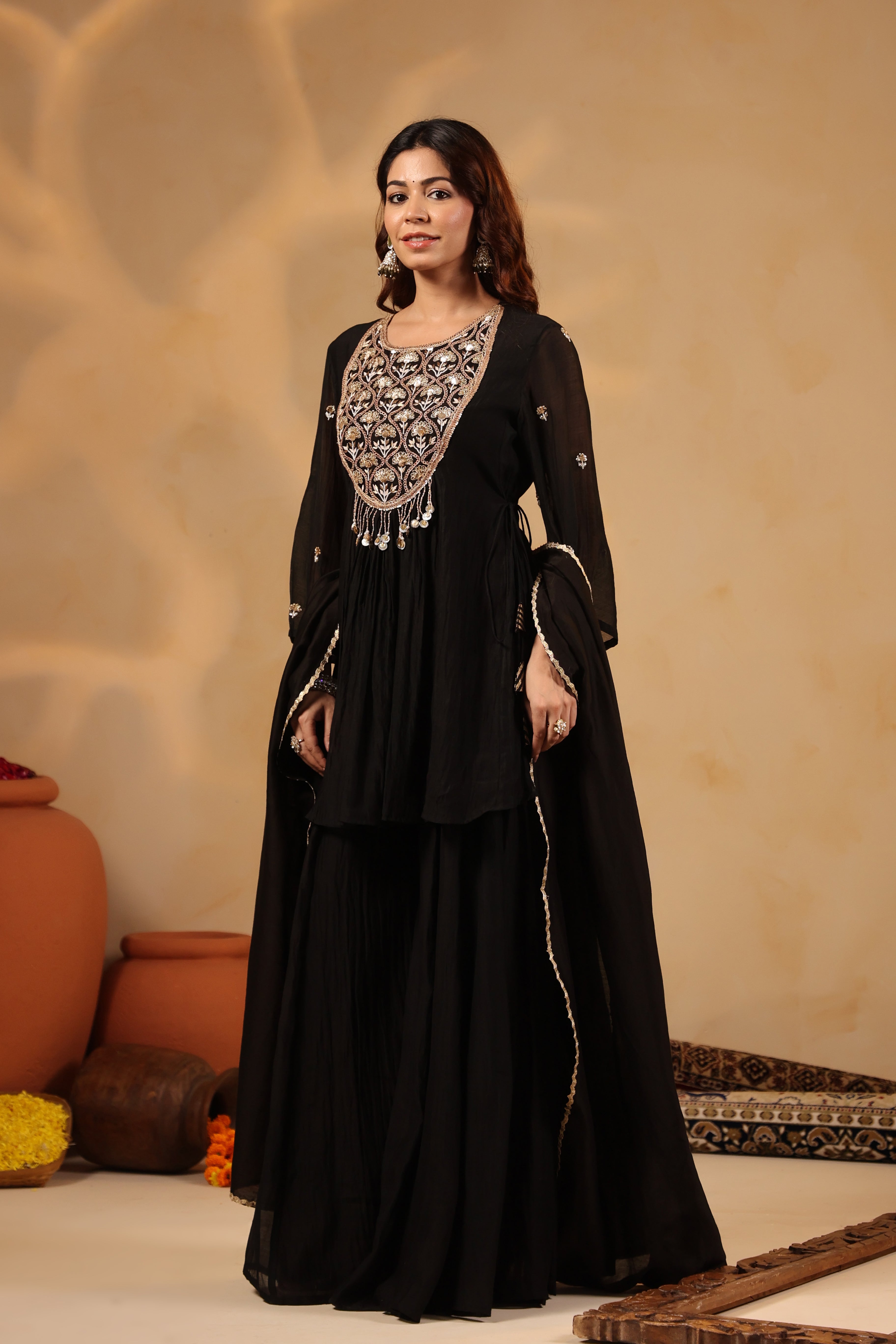 Black Yoke Embellished Sharara Set