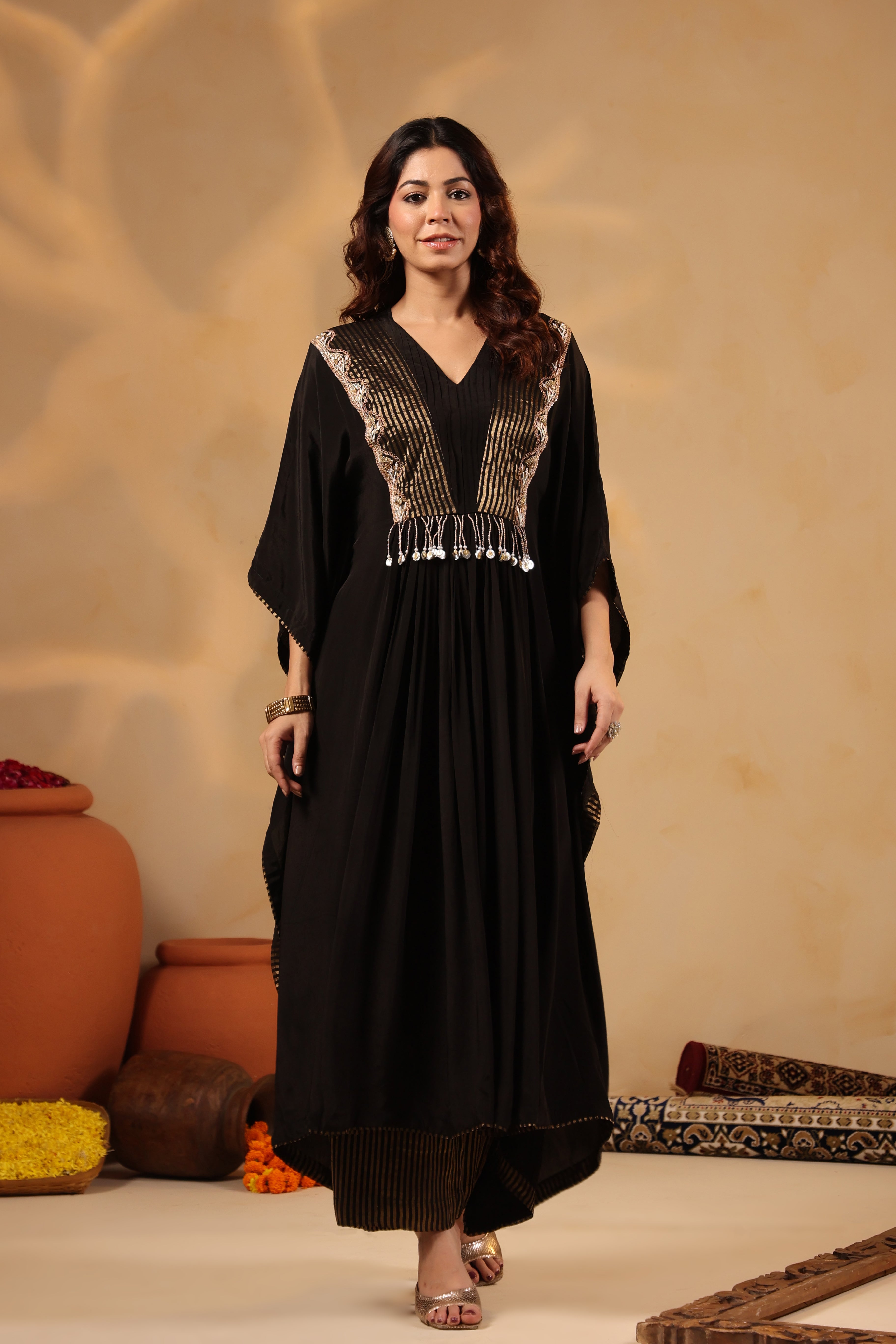 Black Embellished Kaftan with Pant Set