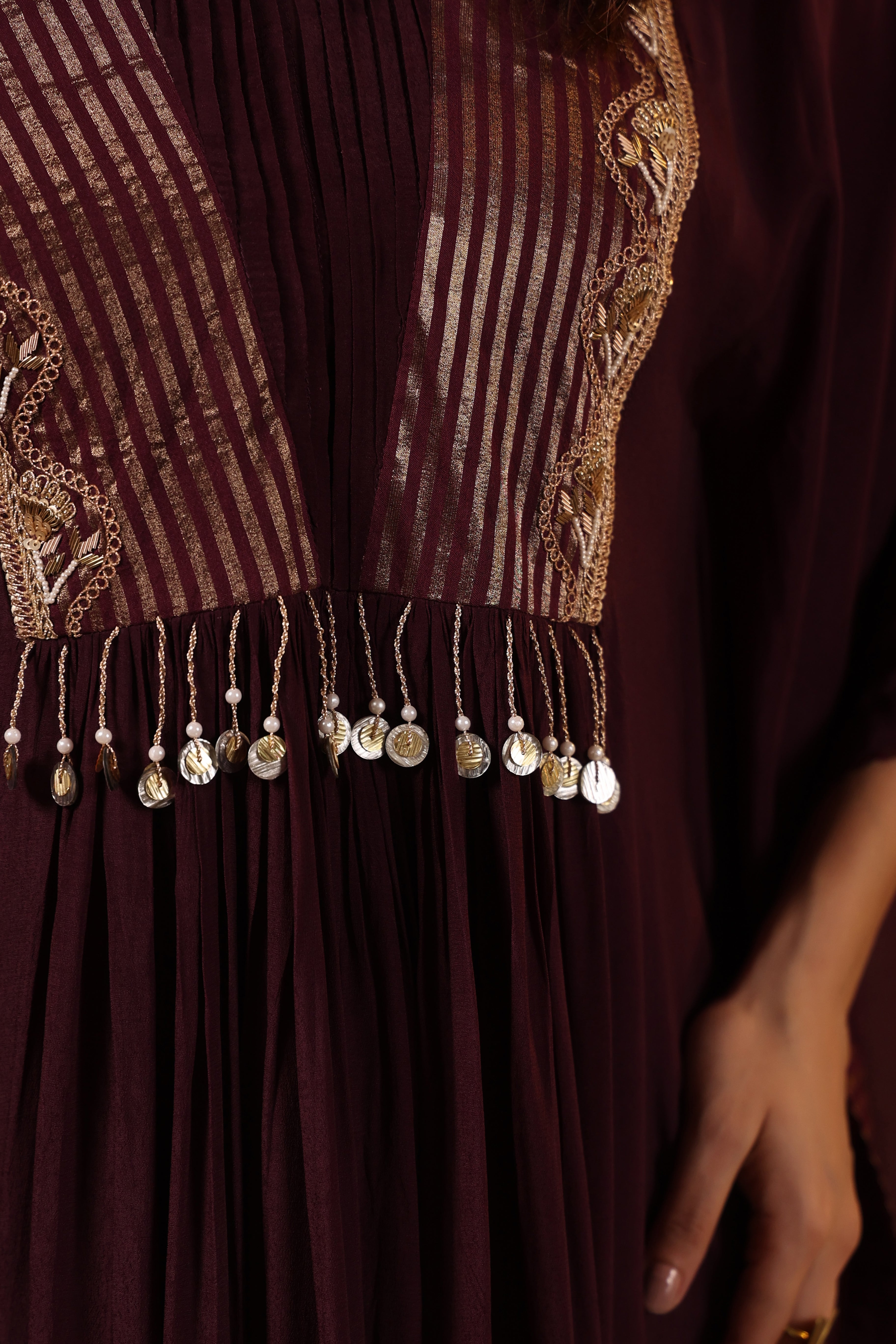 Plum Embellished Kaftan with Pant Set