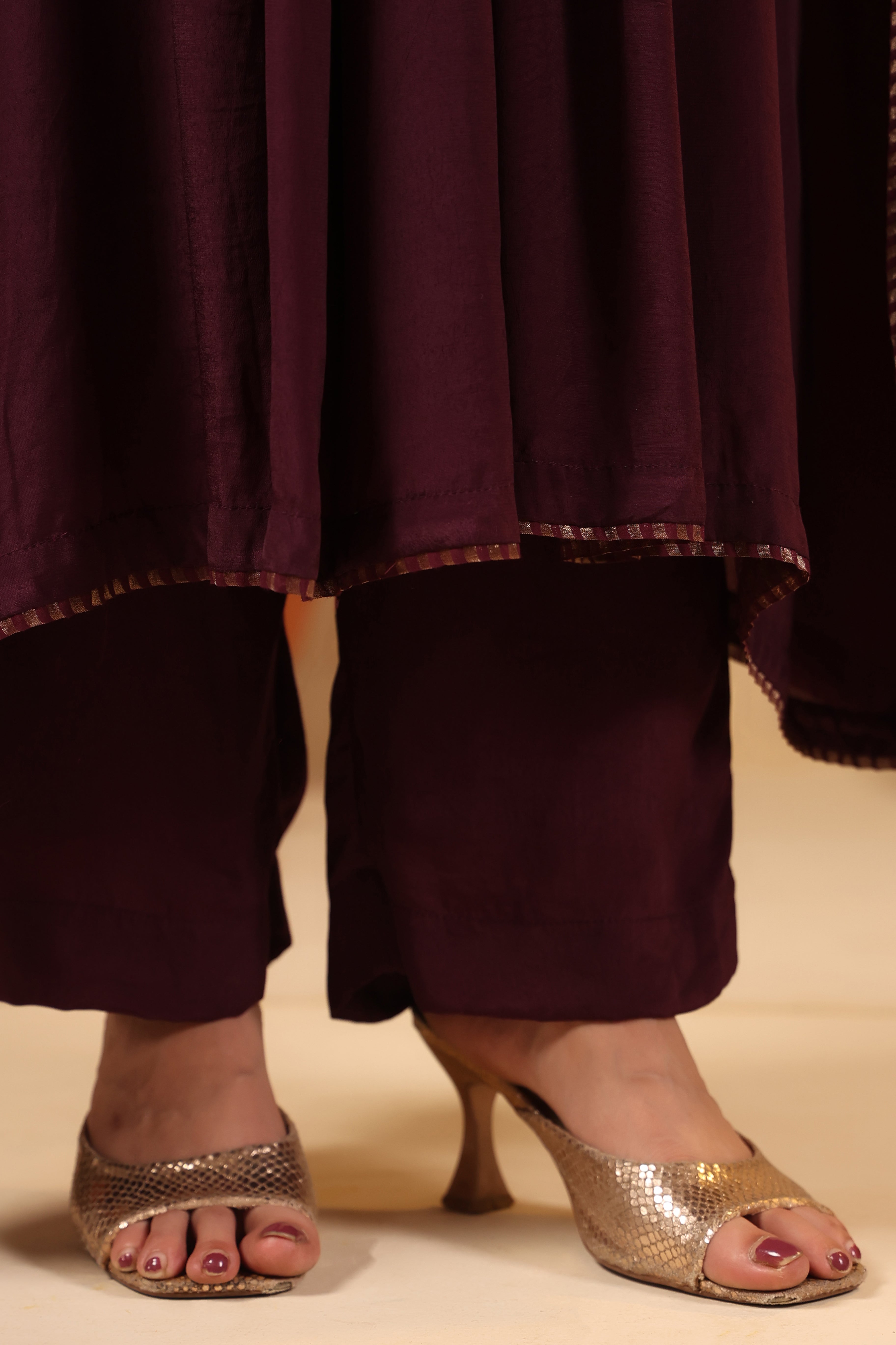 Plum Embellished Kaftan with Pant Set