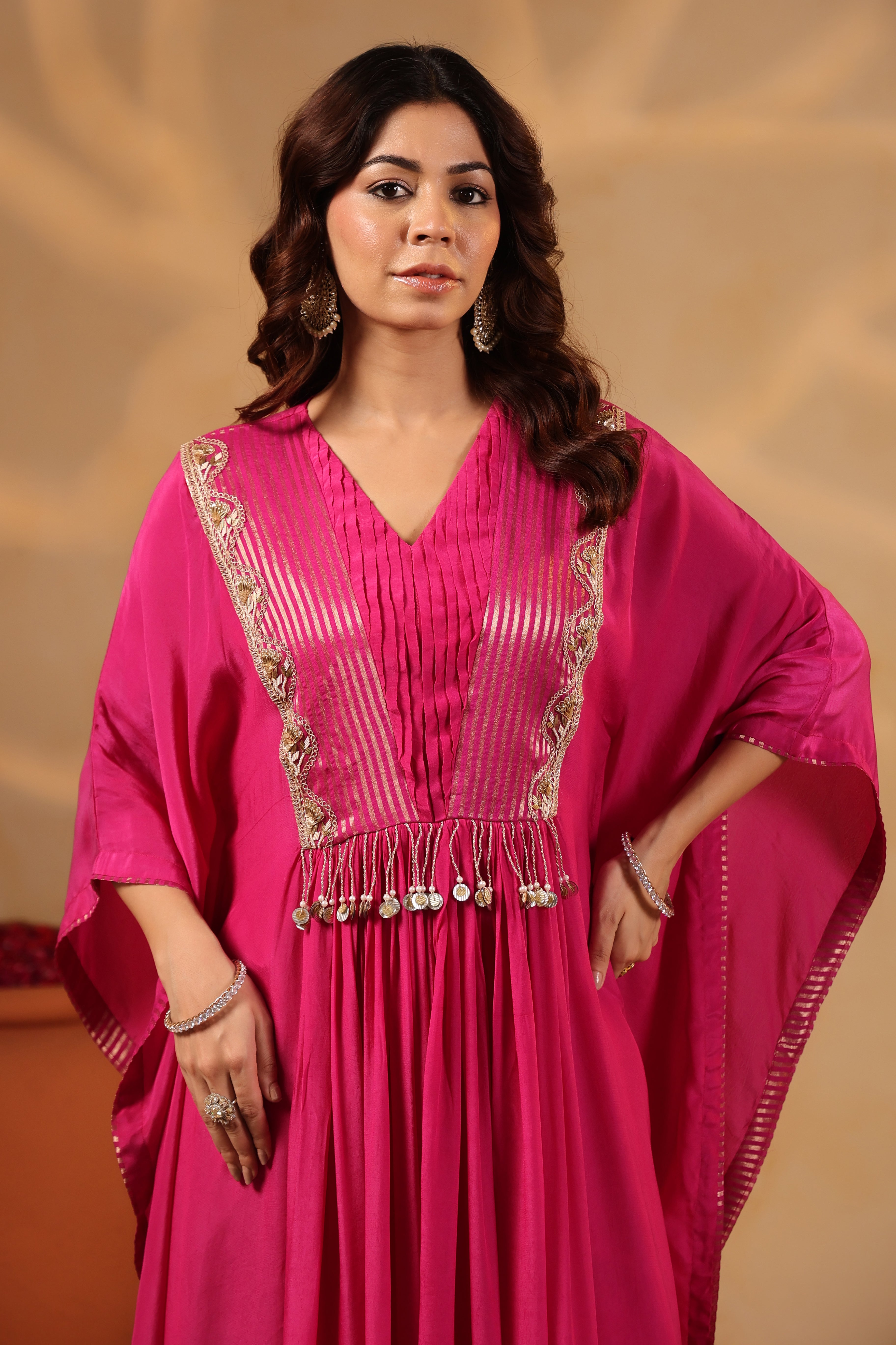 Pink Embellished Kaftan with Pant Set