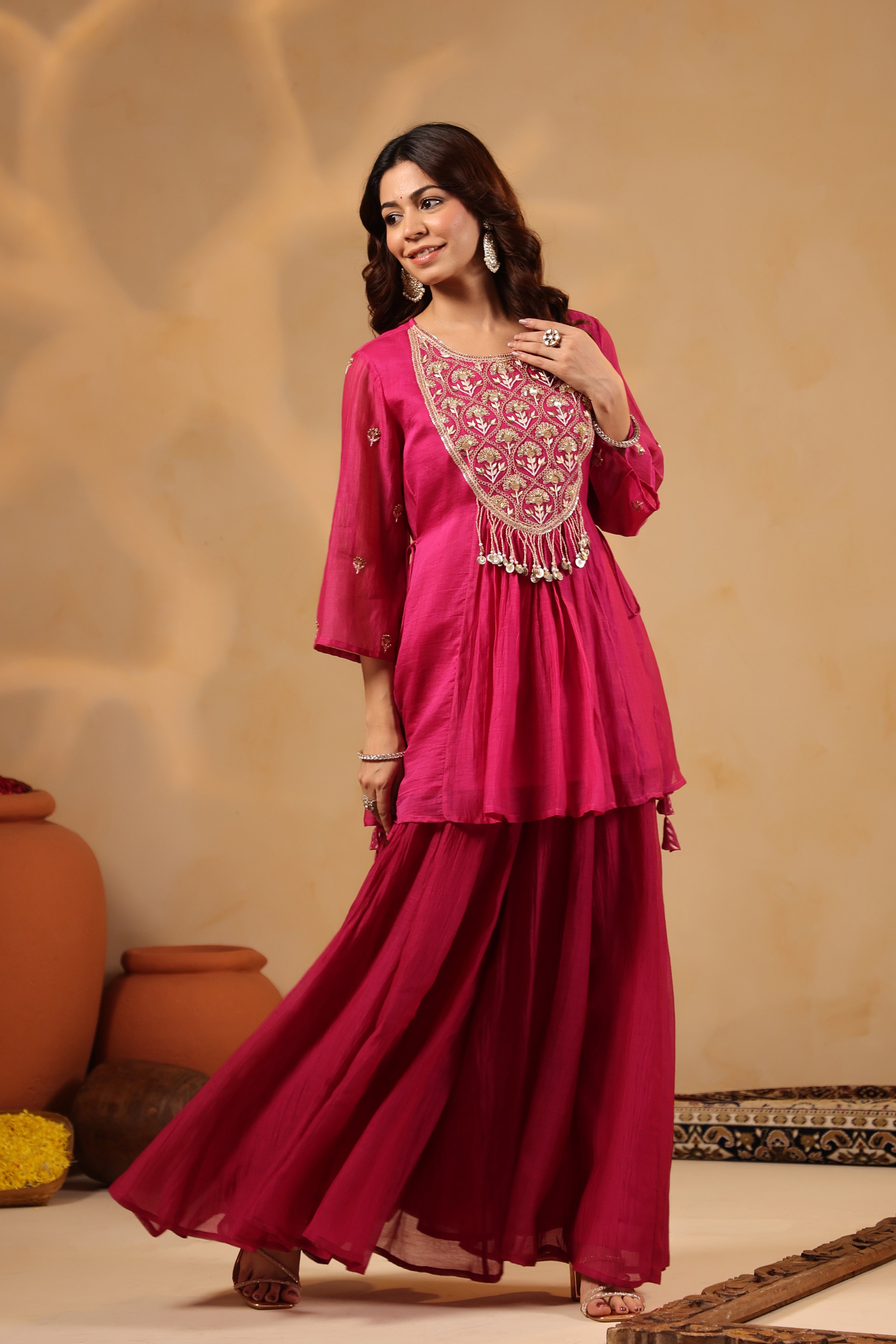 Pink Yoke Embellished Sharara Set
