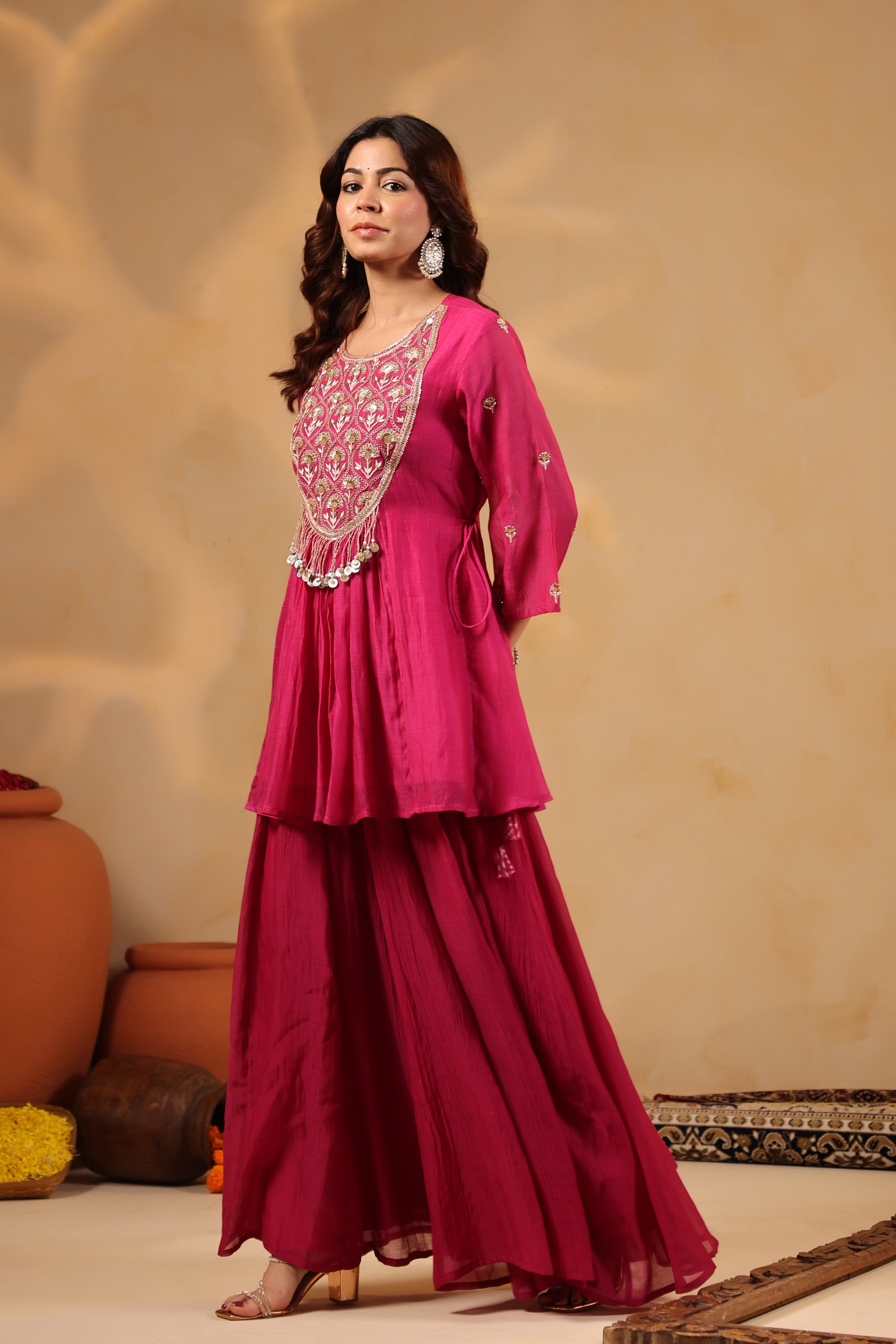 Pink Yoke Embellished Sharara Set